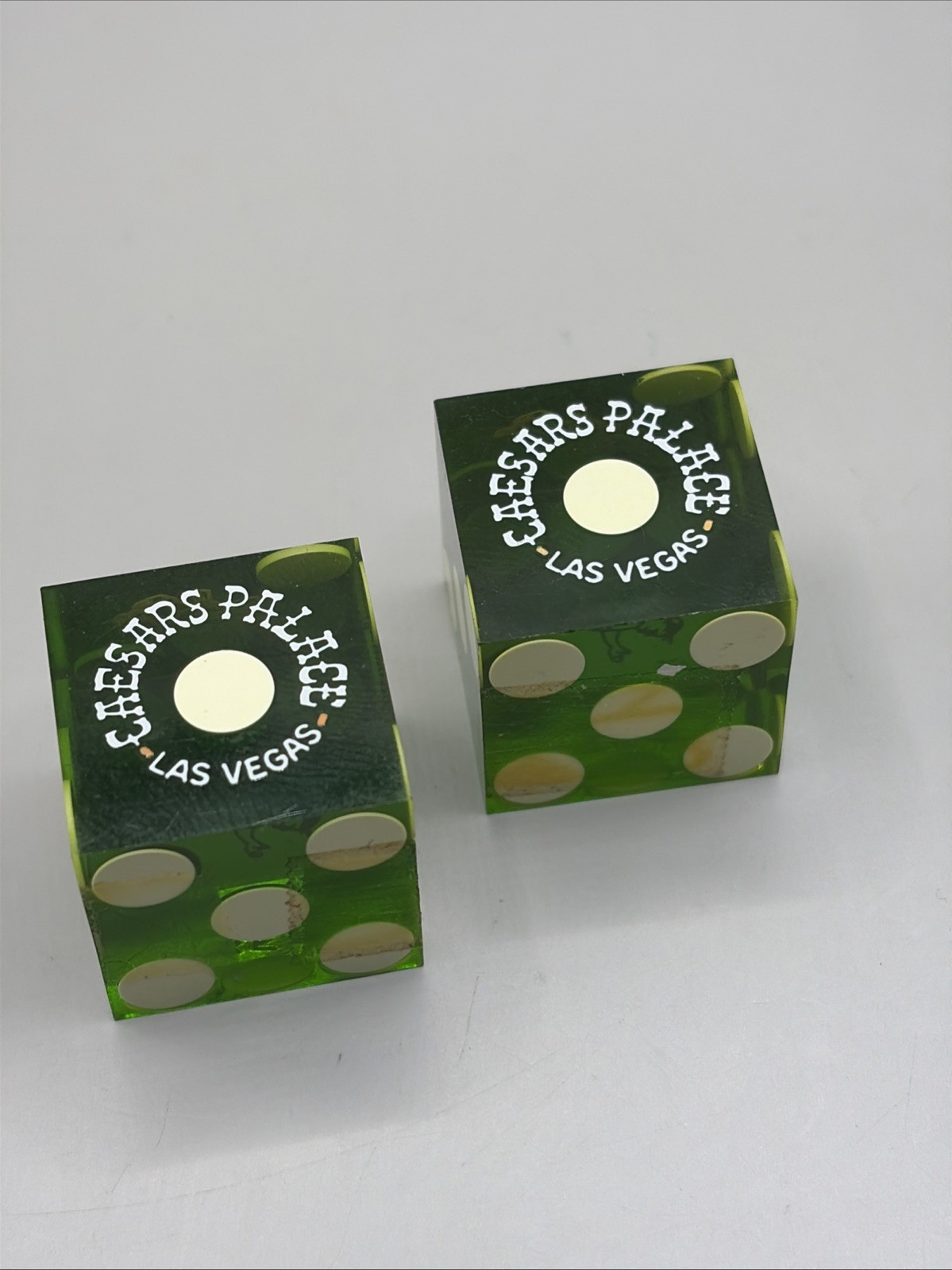 Vintage c1970 Caesars Palace Las Vegas Casino Dice Pair Green #358