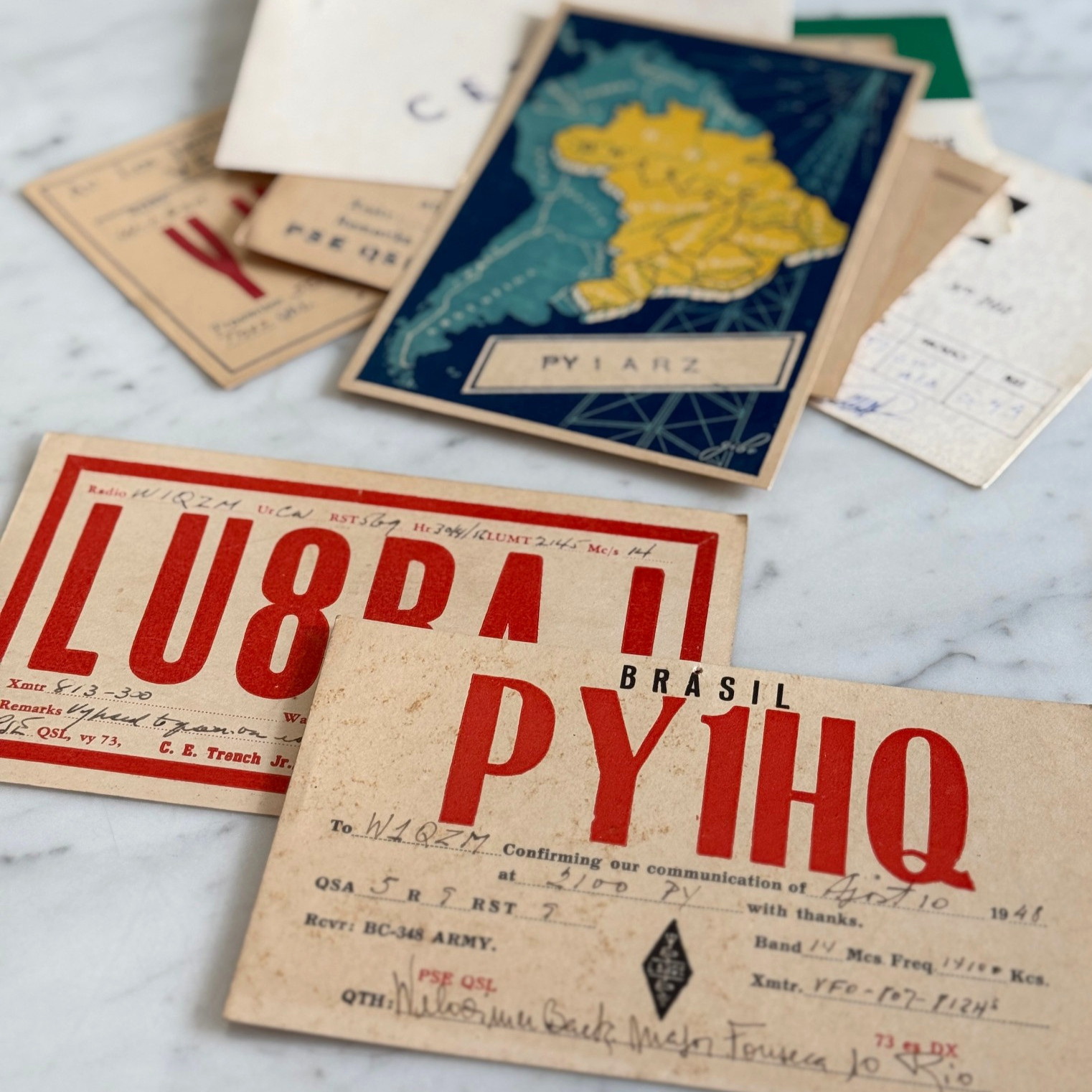 Mid Century South America QSL Radio Cards – Brazil Argentina Venezuela Postal