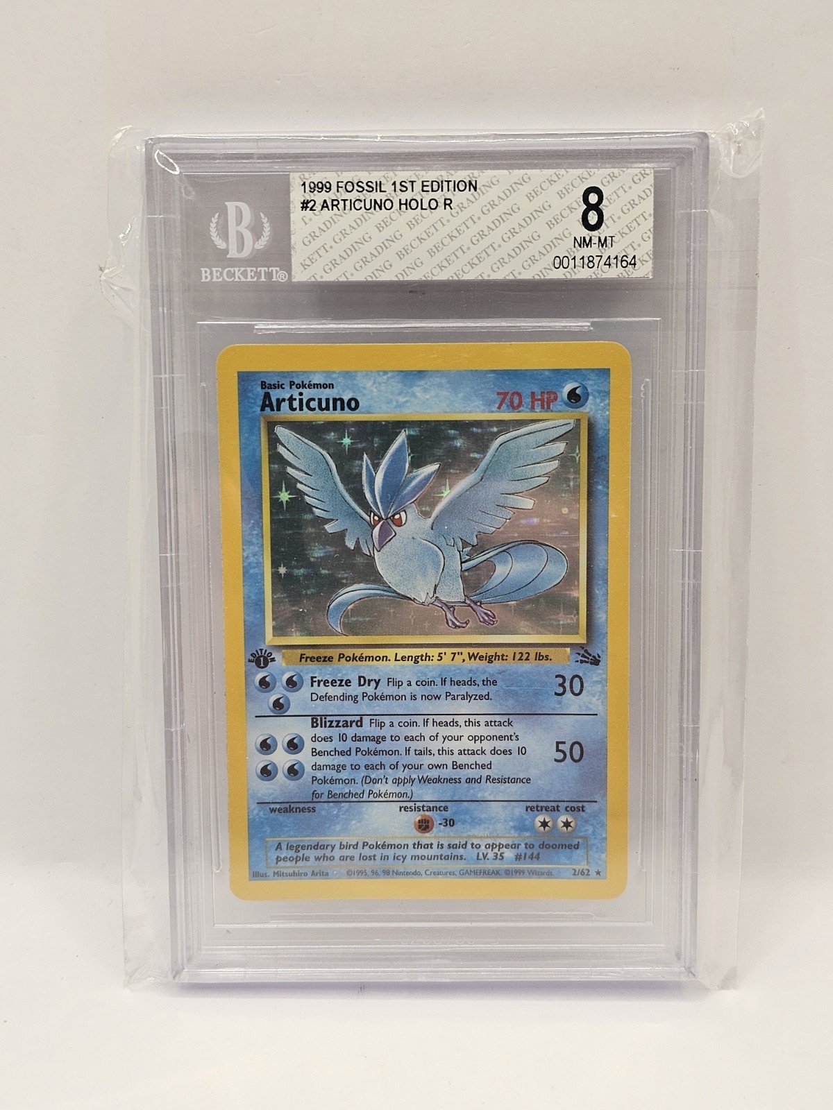 Pokemon Articuno 2/62 Set Fossil BGS 8 Near Mint 1st Edition Cosmos Holo ENG