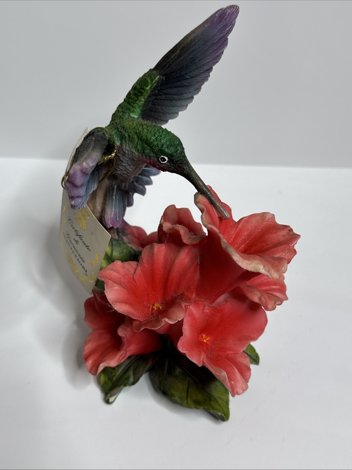 Montefiori Italian Design Figurine Hummingbird Bird Hibiscus Flowers Handcrafted