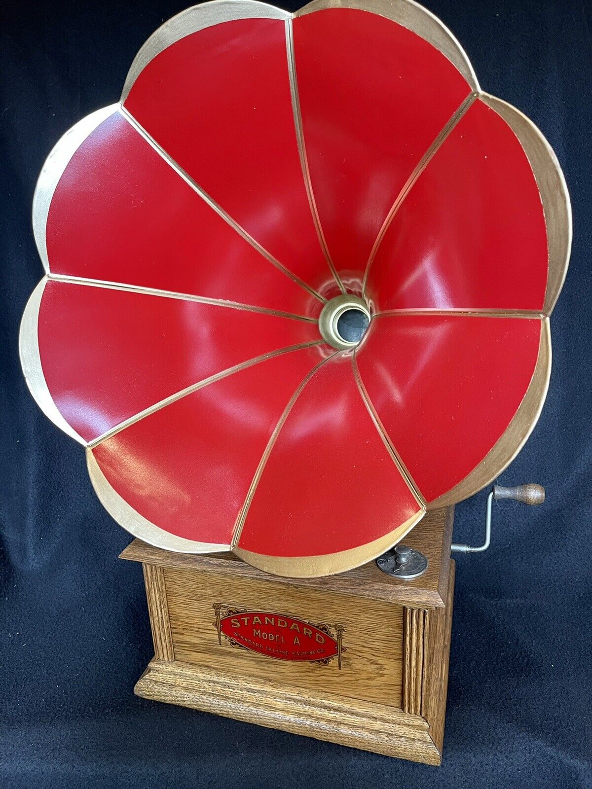 Antique STANDARD TALKING MACHINE Phonograph GRAPHOPHONE RESTORED W RED/BLUE HORN