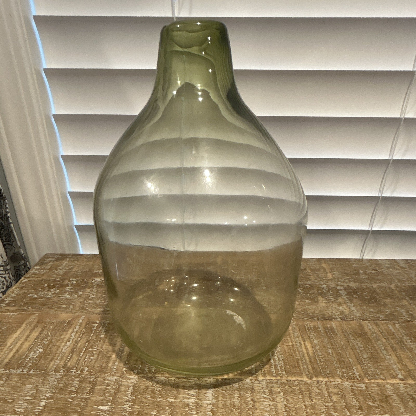 Vintage Handblown Green Glass Unique Vase (demijohn or carboy bottle) MCM 