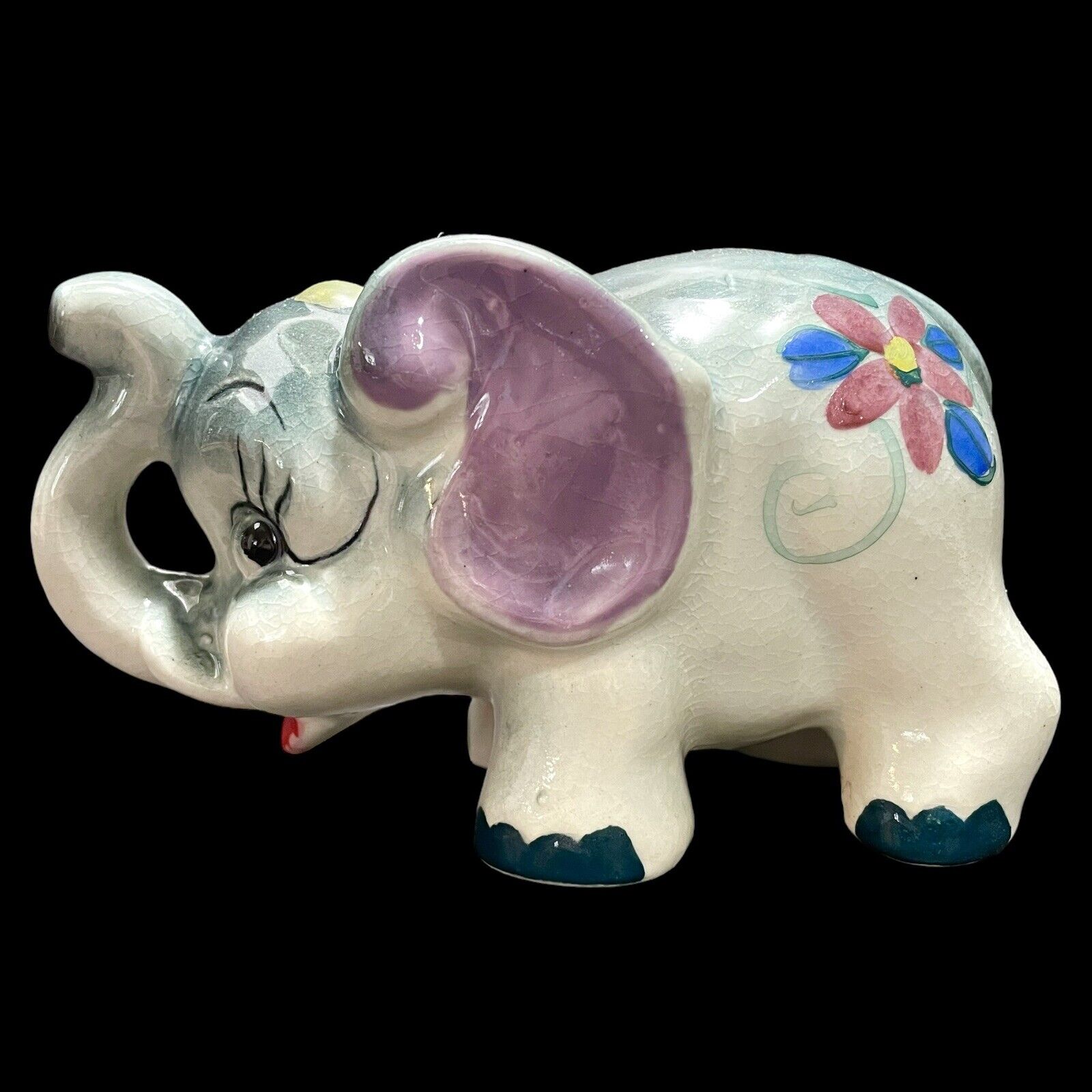 Vintage 1950s Antropomorphic Kitschy Ceramic Elephant Bank Hand Painted Japan