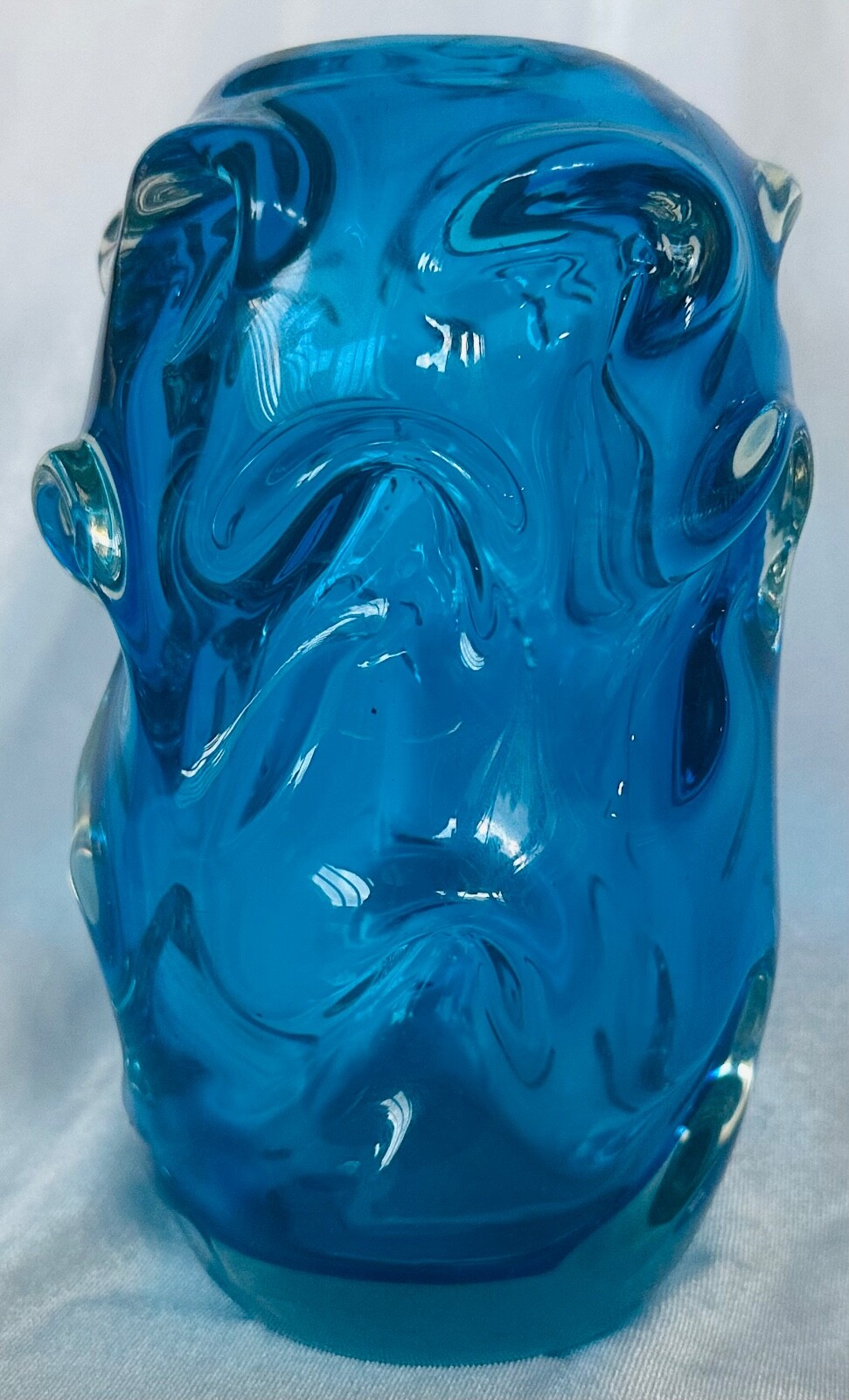 Vintage Jan Beranek Skrdlovice Blue glass vase  1950s or 1960