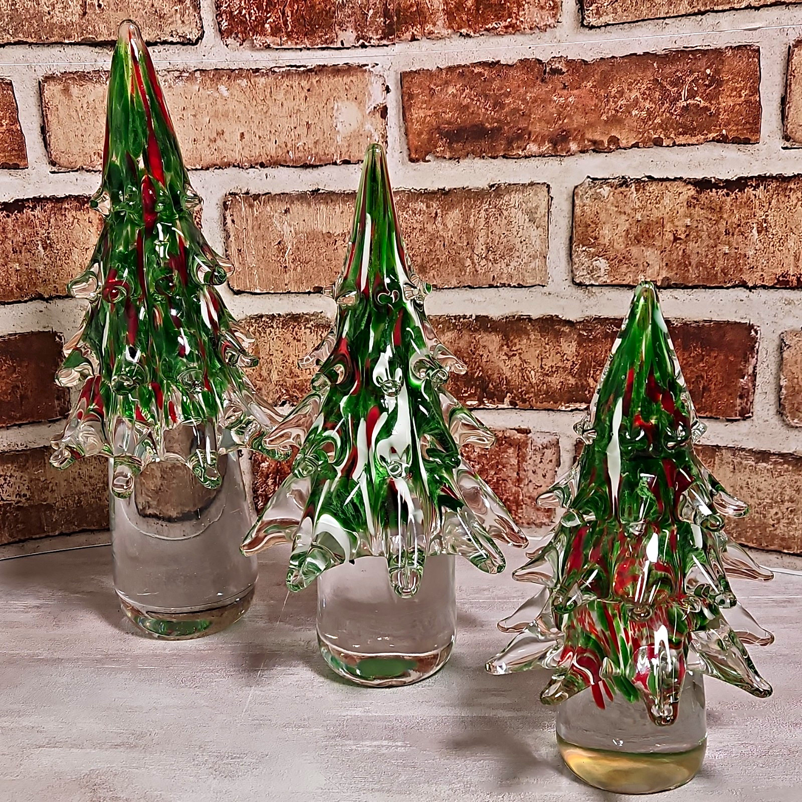 VTG Set of 3 Celebrations Fifth Avenue Crystal Glass Christmas Trees 12\