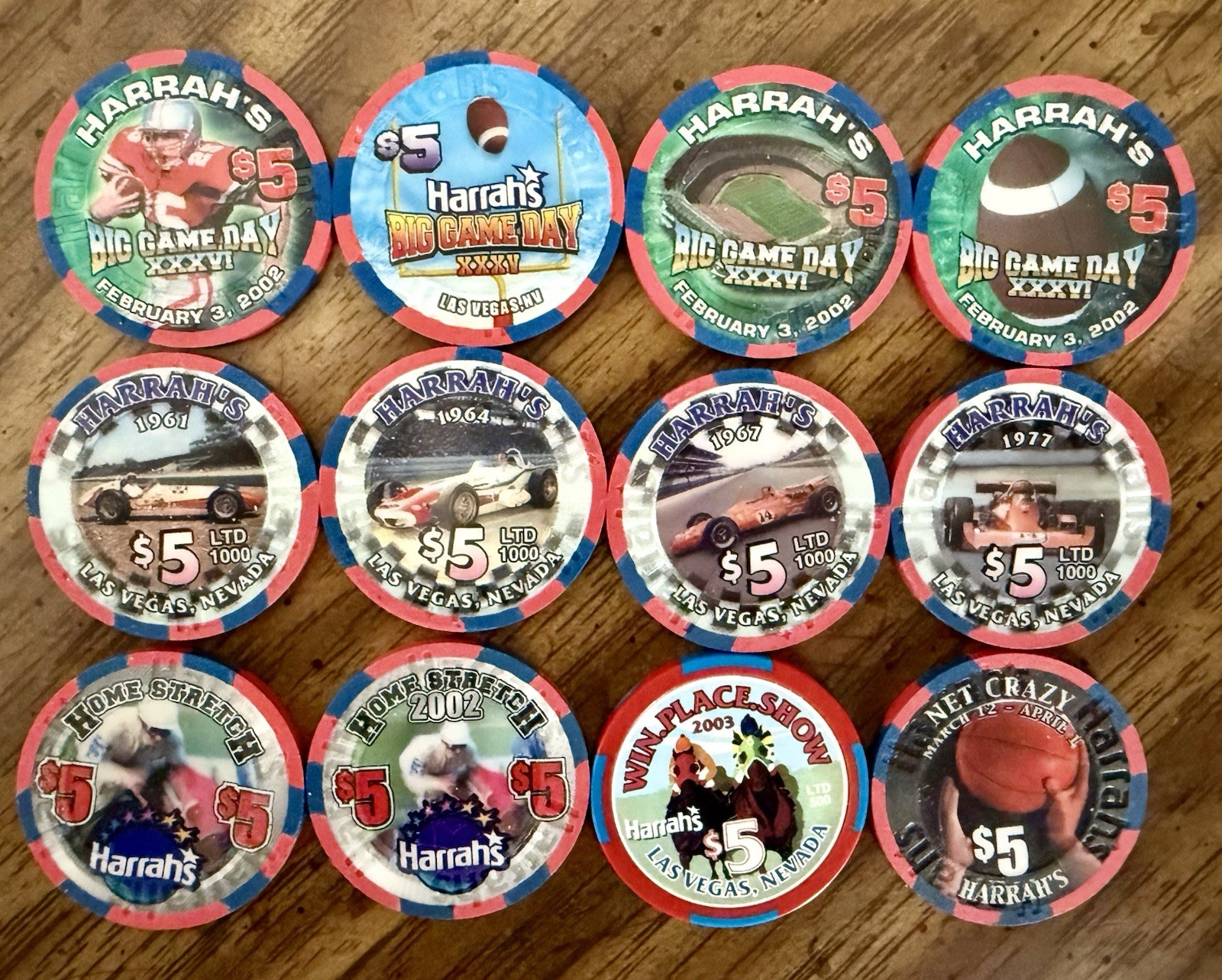 Twelve Various Sports LTD Chips From Harrah’s Las Vegas Casino