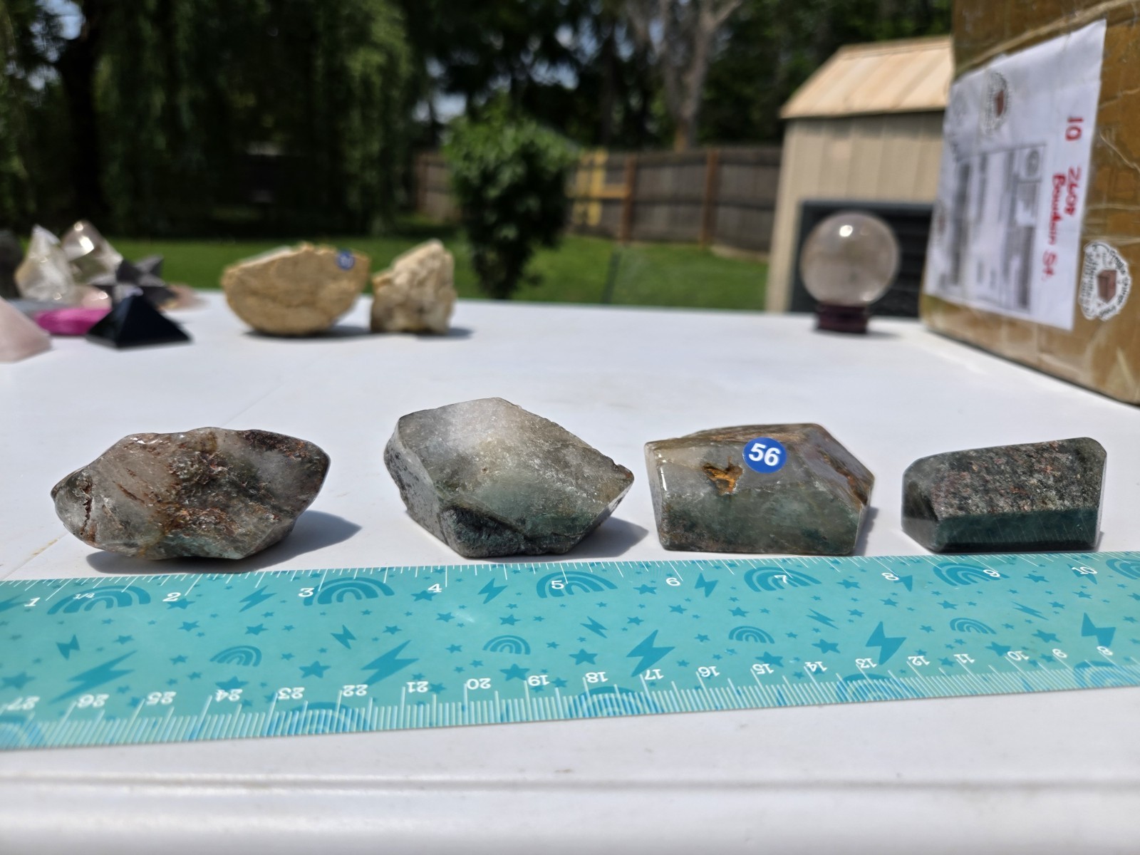 Garden Quartz semi polished lot of 4 heavy inclusions b56 Garden Quartz semi polished lot of 4 heavy inclusions b56