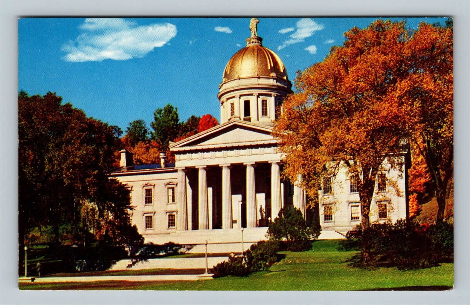 Montpelier VT Capitol Building Golden Dome Fall Foliage Vermont Vintage Postcard