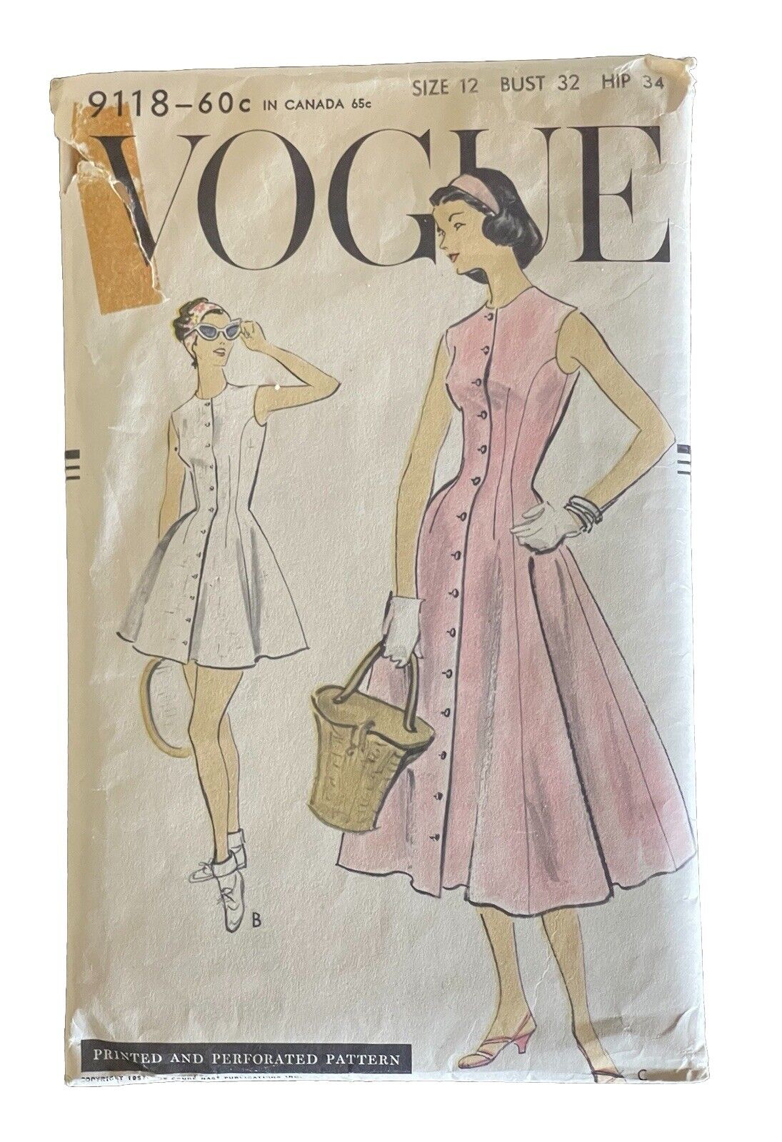 Vintage ORIGINAL 1950s VOGUE Dress and Tennis Dress Sewing Pattern Vogue 9118