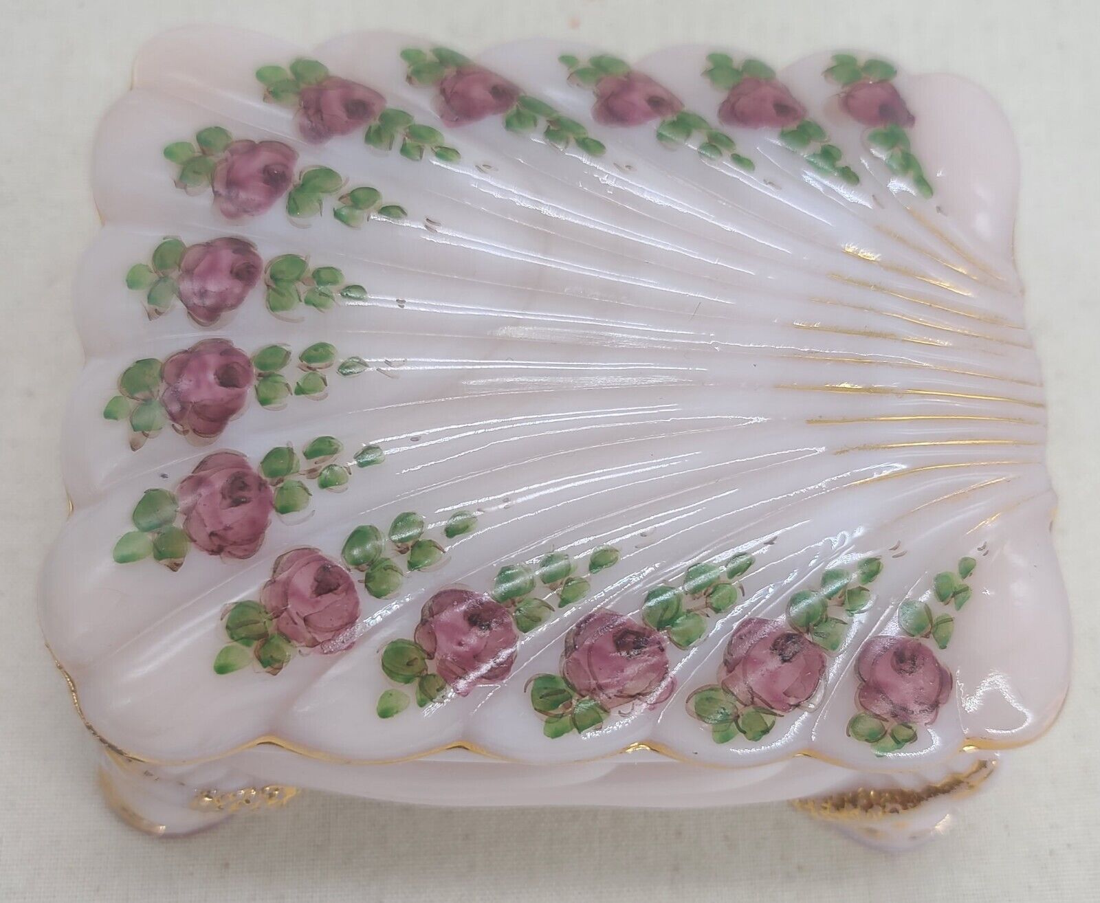Cambridge Glass Crown Tuscan Seashell Pink Pattern Cigarette/Trinket Box