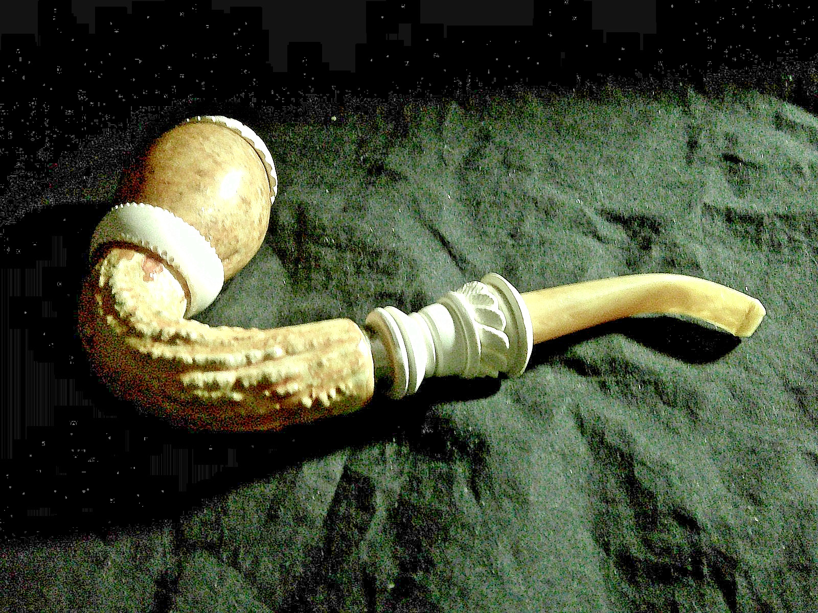 ✔️ NEW MEERSCHAUM PIPE CALABASH HAND CARVED GOURD ACRYLIC STEM & SILVER 925 BAND
