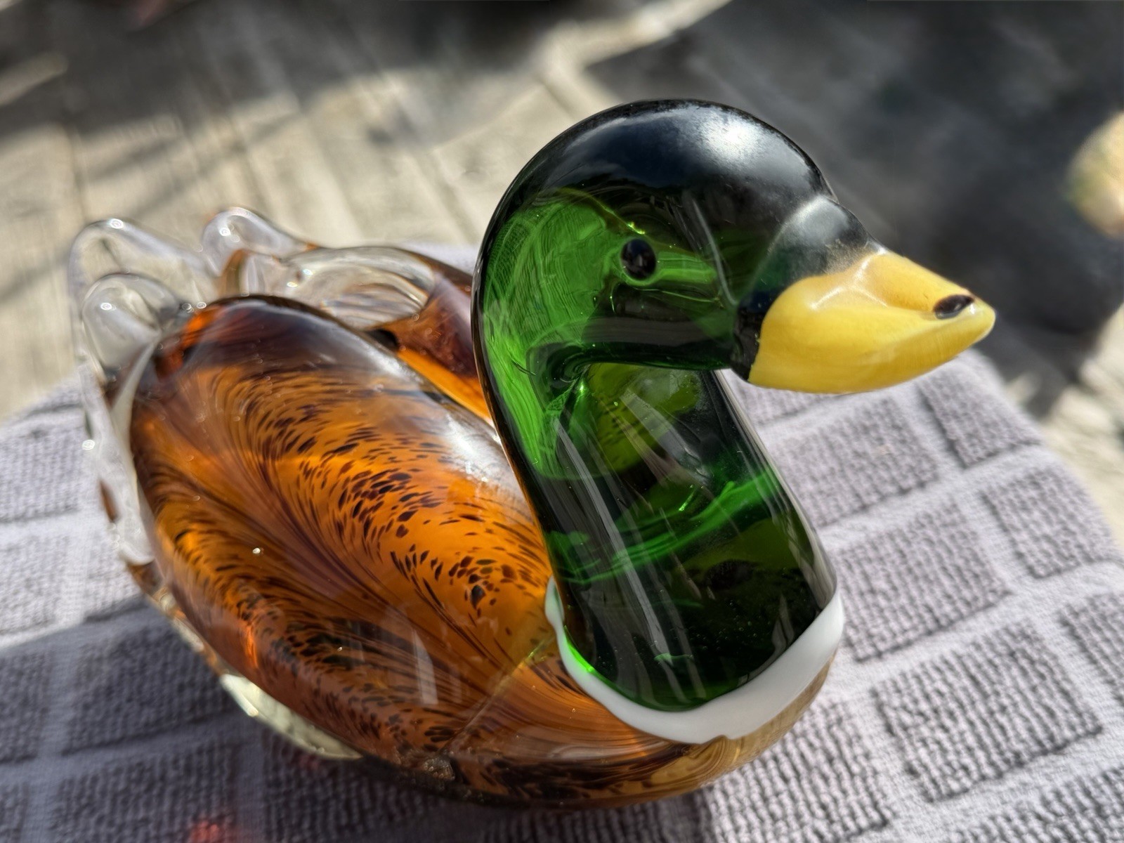 Dynasty Gallery Large Glass Mallard Duck Figurine 7.5 Inch Art Glass Sculpture