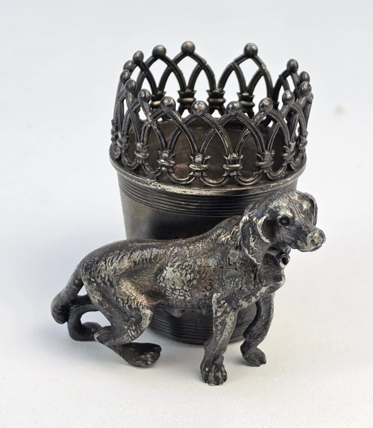 Antique James W Tufts Silver Plate Figural Dog Match Toothpick Holder 2692.