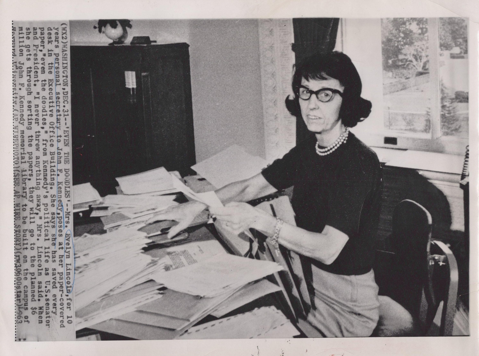 1963 Evelyn Lincoln JFK Secretary Executive Office Washington Rare Press Photo
