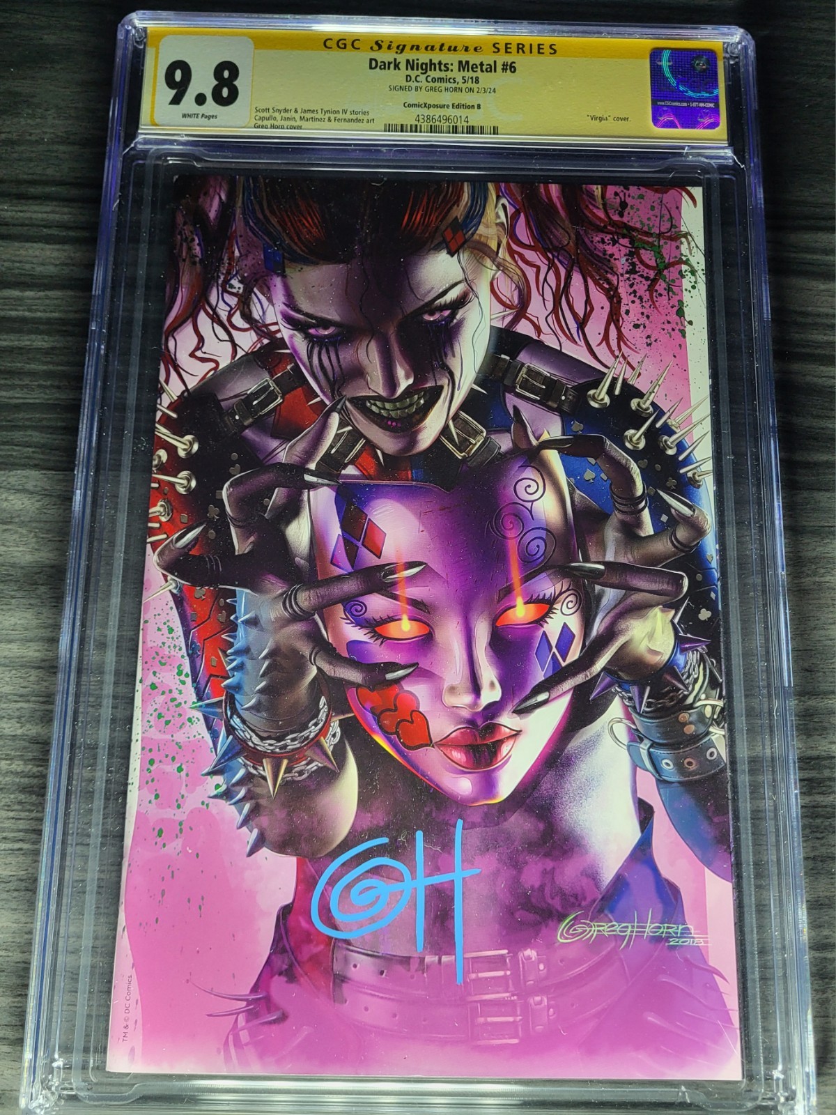 DARK NIGHTS METAL 6 CGC 9.8 SS signed GREG HORN Edition B Batman Harley DC