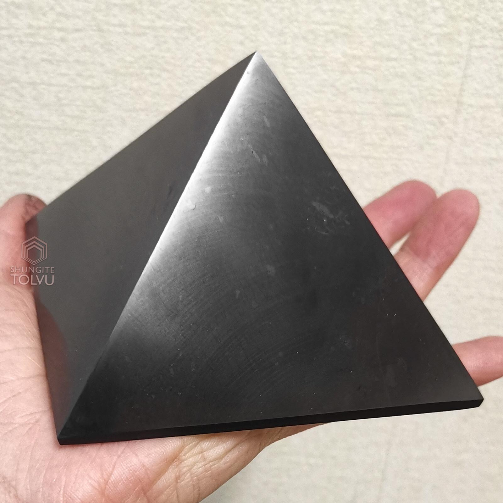 Big Shungite Pyramid 4 inches Polished surface Authentic shungite stone, Tolvu Big Shungite Pyramid 4 inches Polished surface Authentic shungite stone, Tolvu