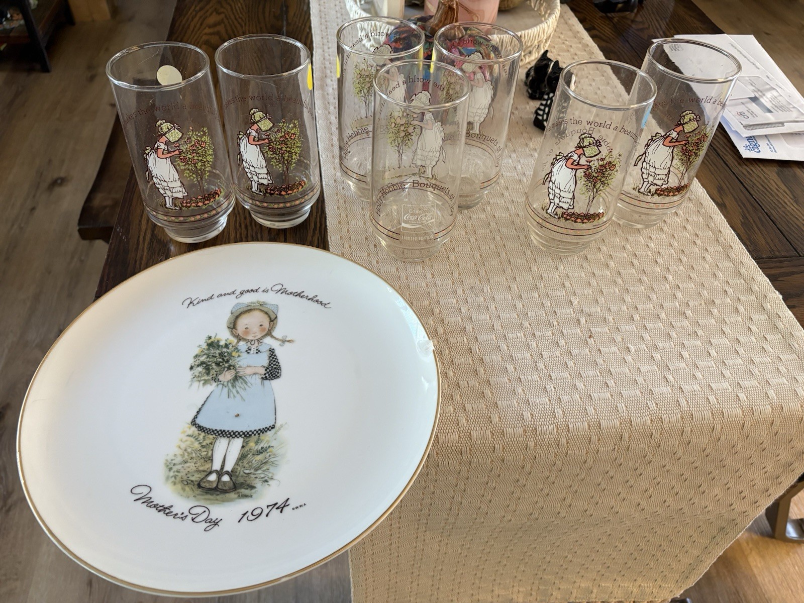 Vintage Holly Hobbie Coca-Cola, Edition, Glasses And Plate.