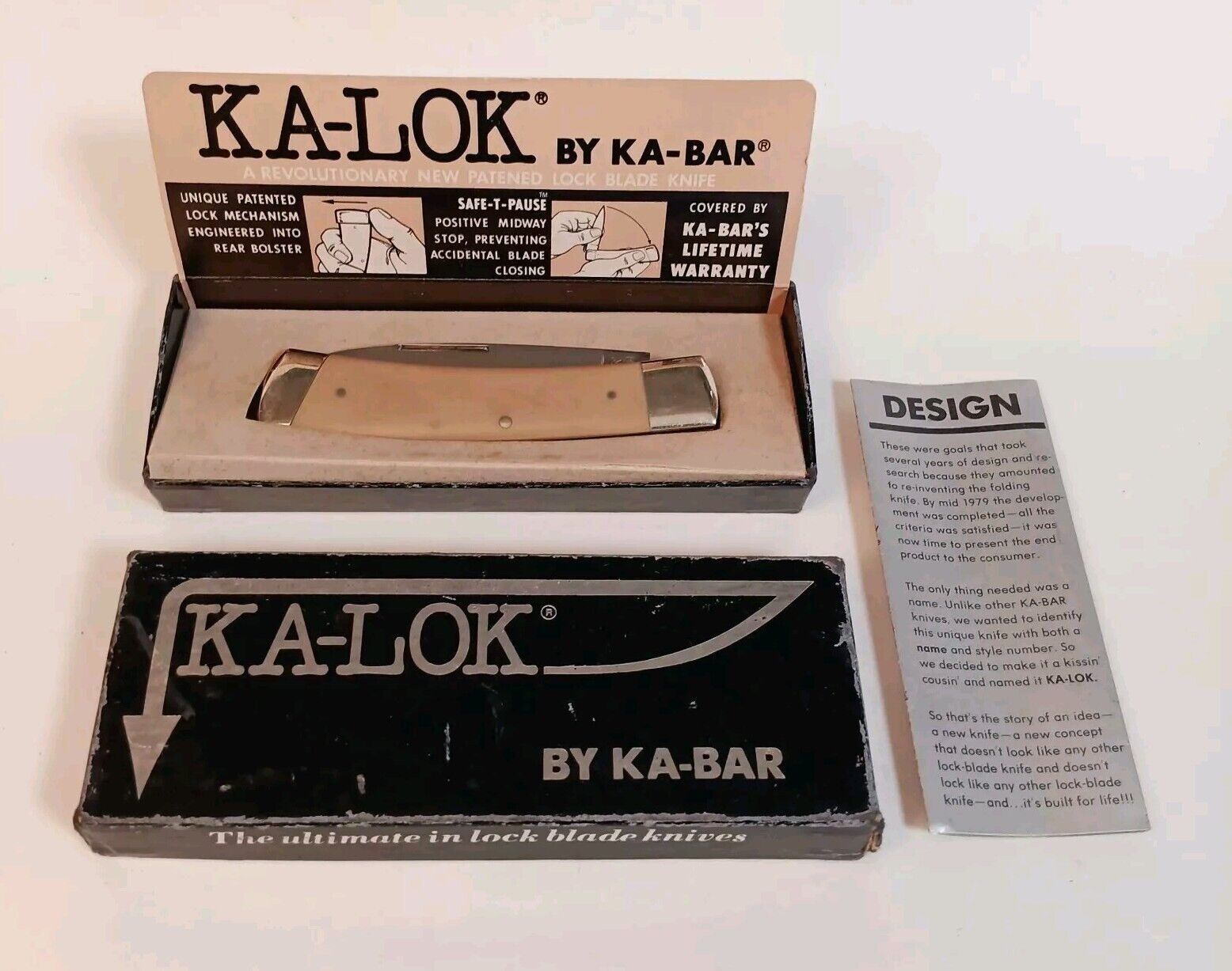 KA-BAR Knife KA-LOK Folding Knife Lockback Japan 2222 Vintage Box Papers 