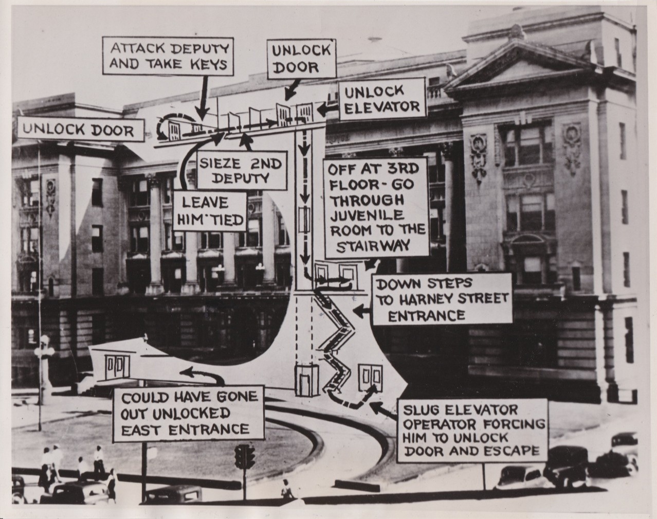 1938 Press Photo Diagram of Escape from 
