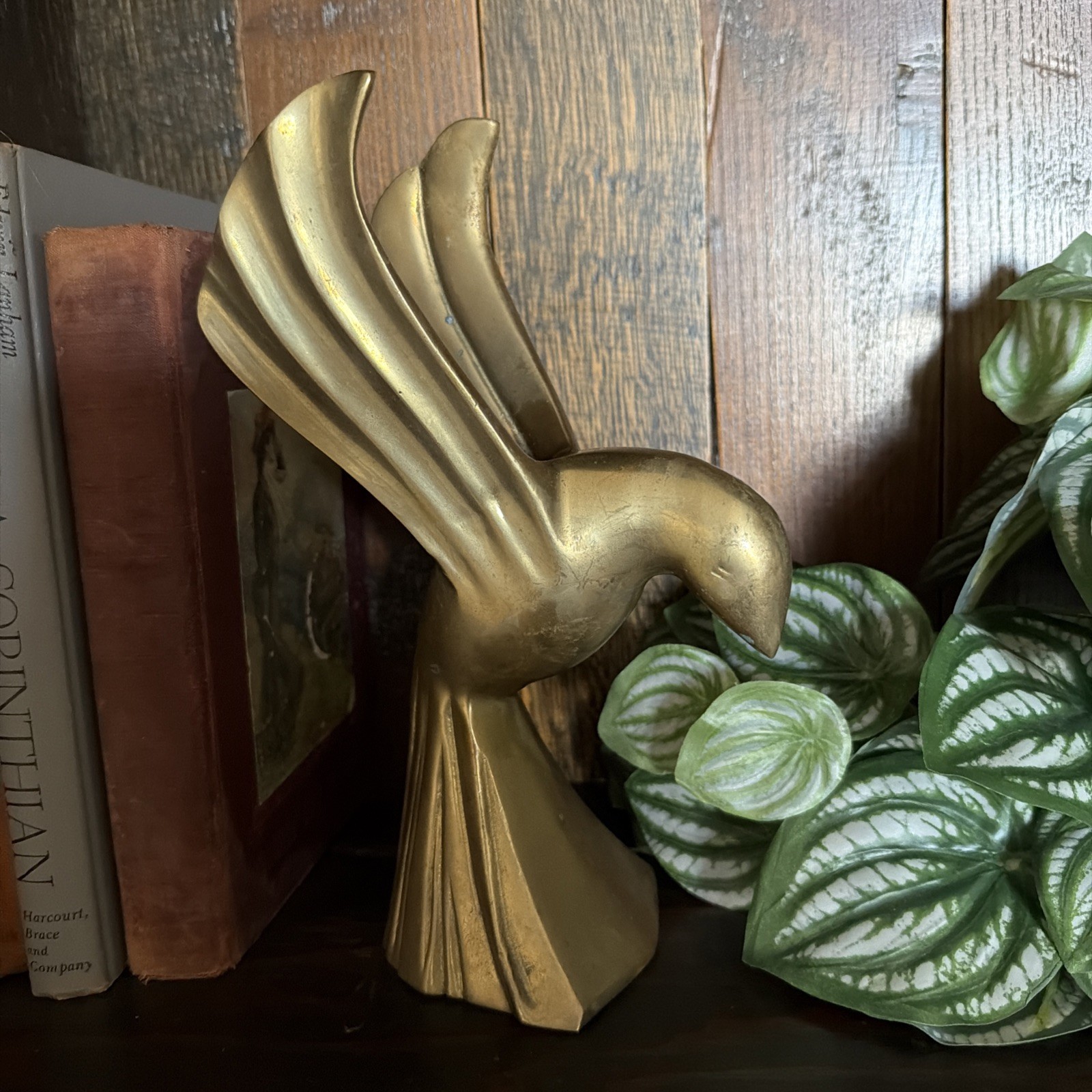 (2) Vintage Mid Century Brass Swallow Bird Bookends PM Craftsman Style MCM Heavy
