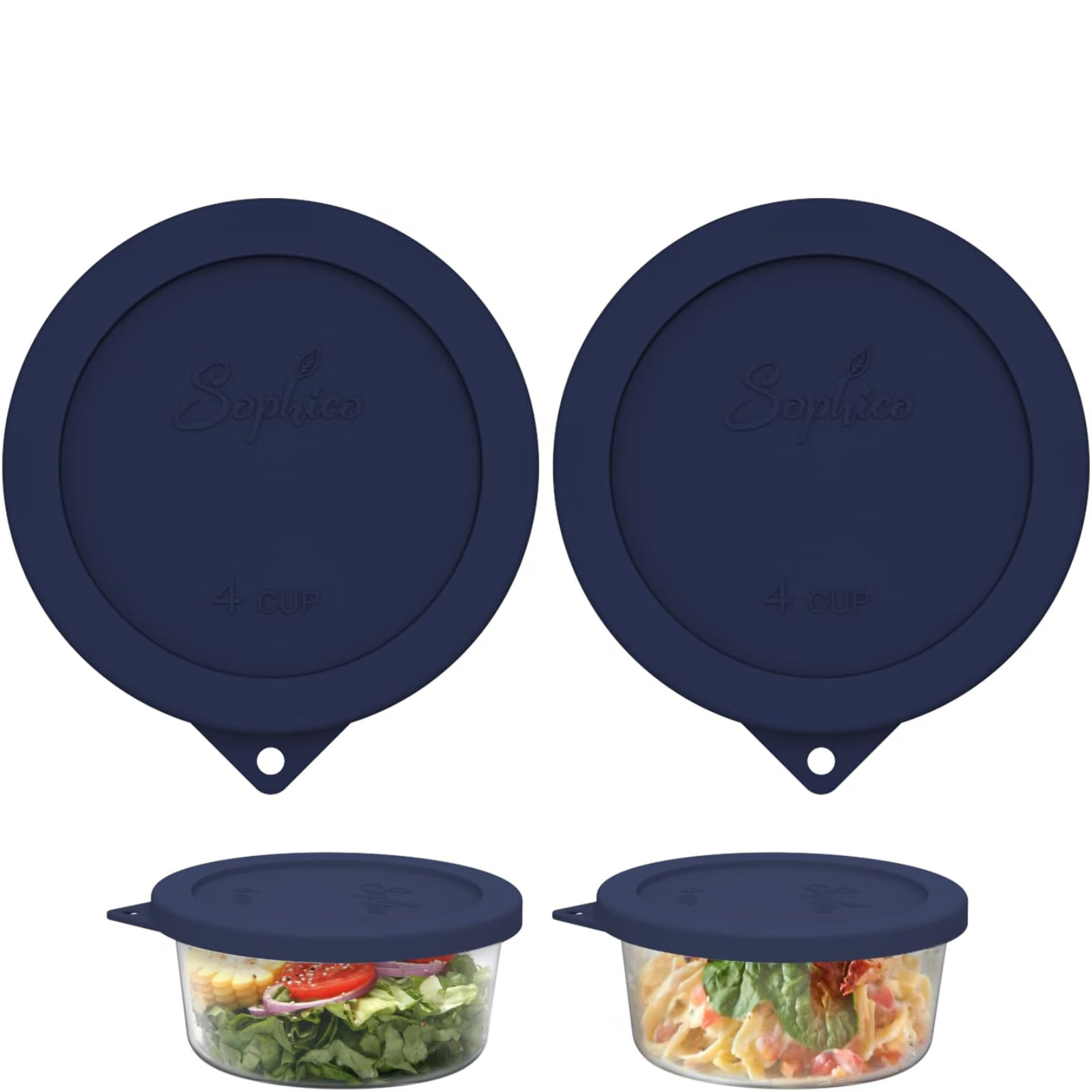 Sophico 4 Cup Round Silicone Storage Cover Lids Replacement navy blue-2 pack 