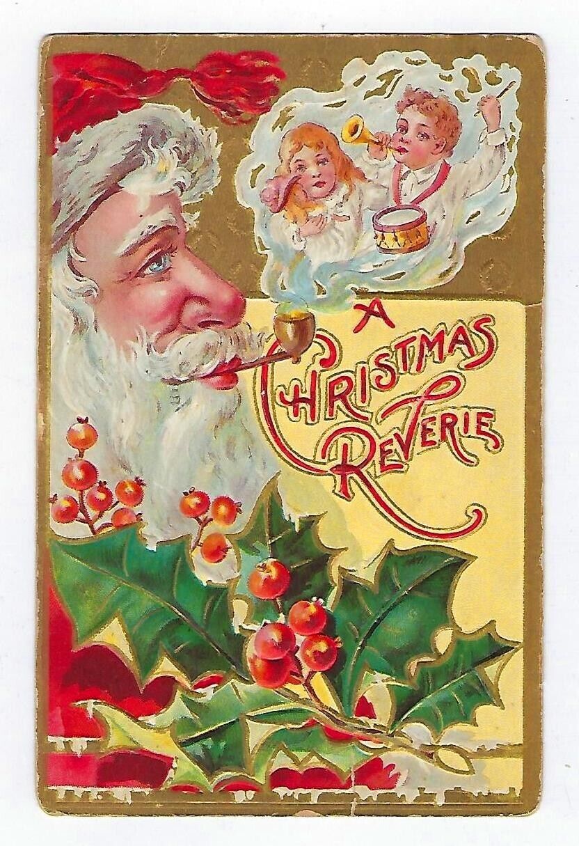 1908 St. Nicks Series #3Christmas Postcard  Santa Smoking A Pipe Embossed