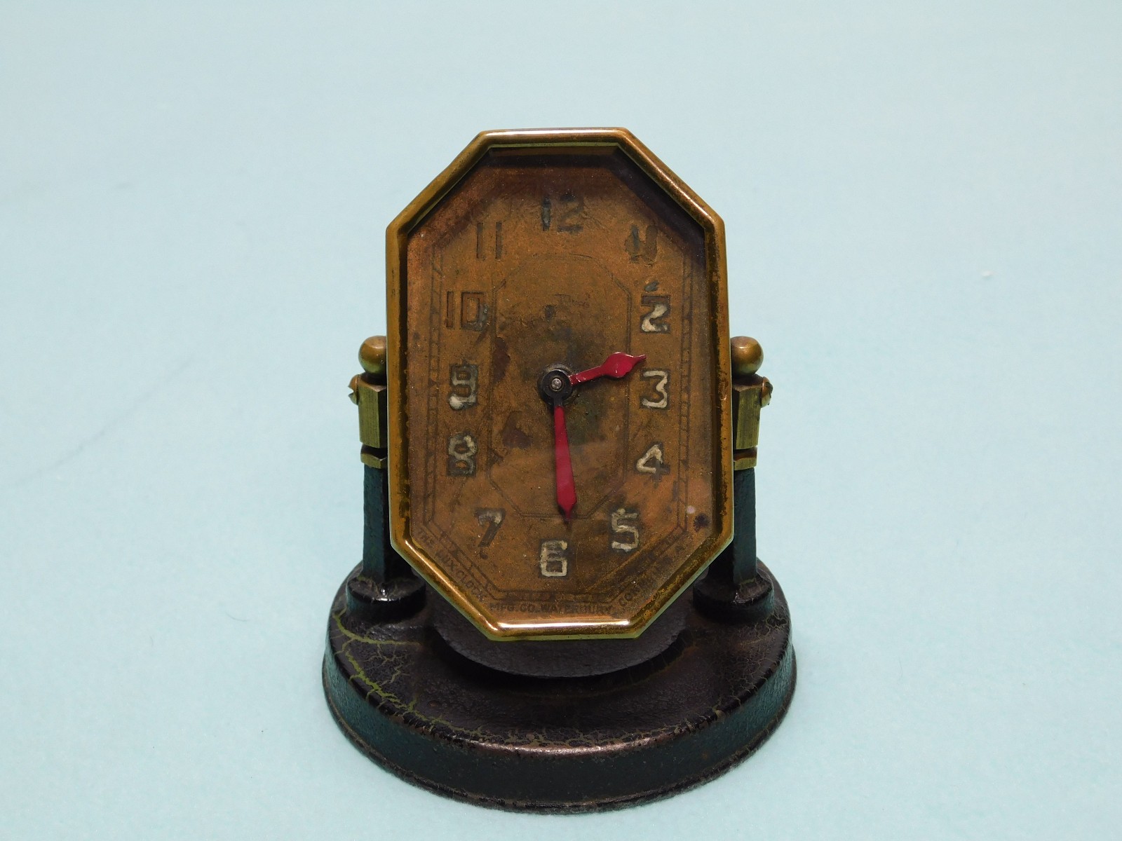 RARE Antique Lux Clock Co. Wind Up Suspended on Pillars & Base Desk Clock. Works