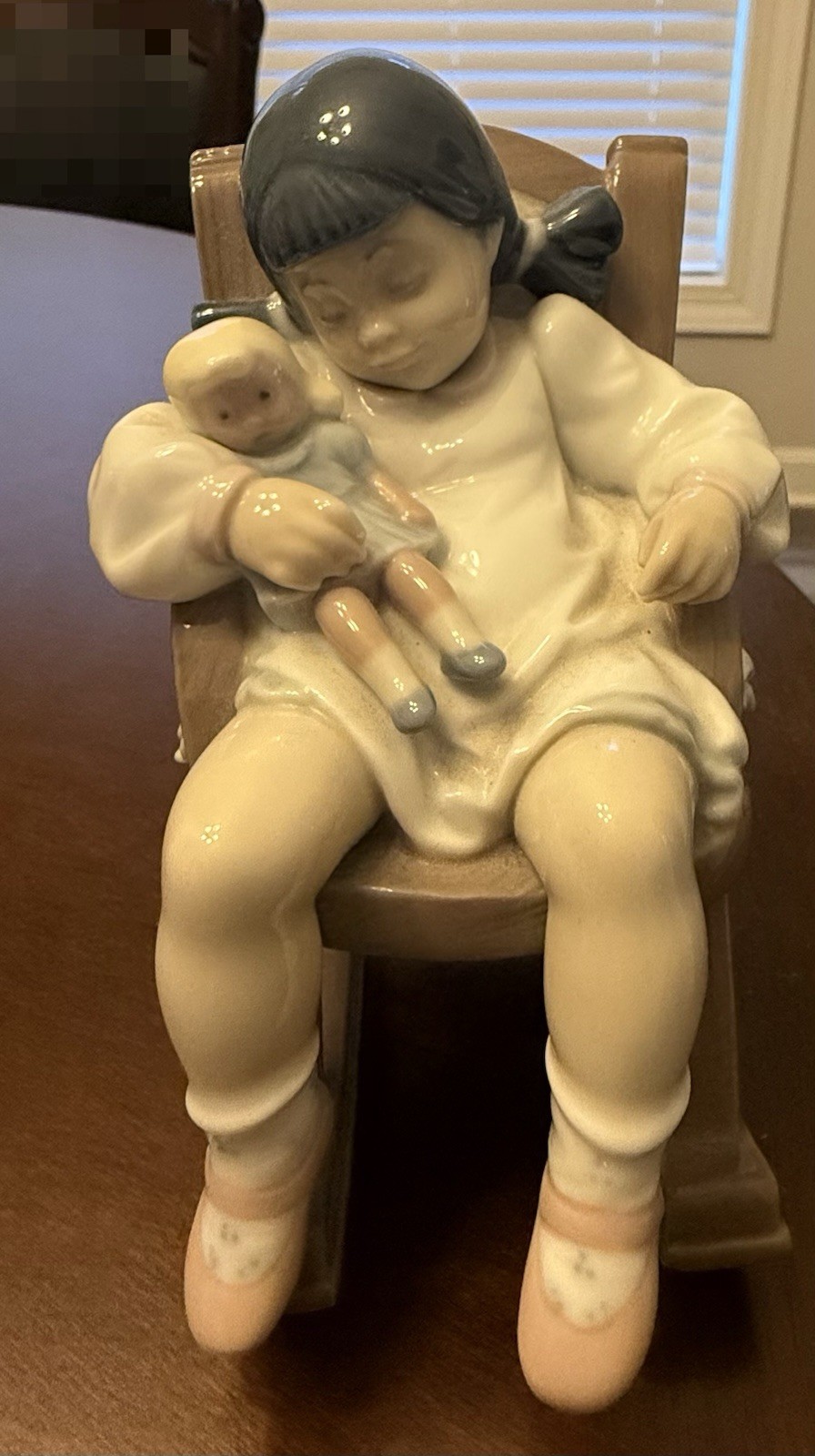 Retired Lladro Porcelain Figurine #5448 “Rock-A-Bye Baby” (Girl In Rocking Chair