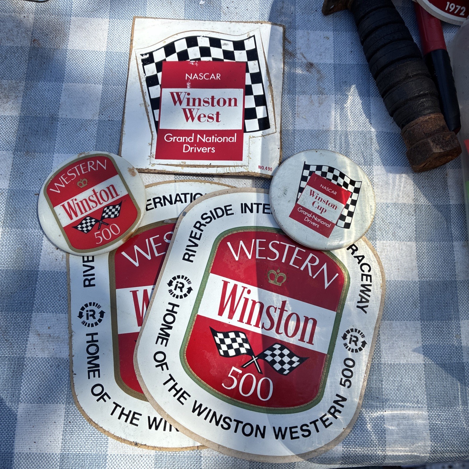 NASCAR WINSTON Western 500 Riverside Raceway VTG  Racing Decal Stickers buttons