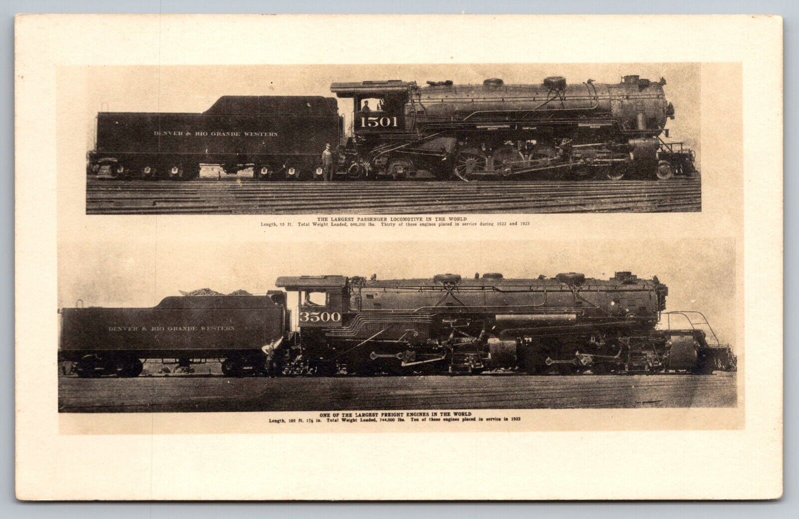 Denver And Rio Grande Western Locomotive Comparison Real Photo Postcard. RPPC