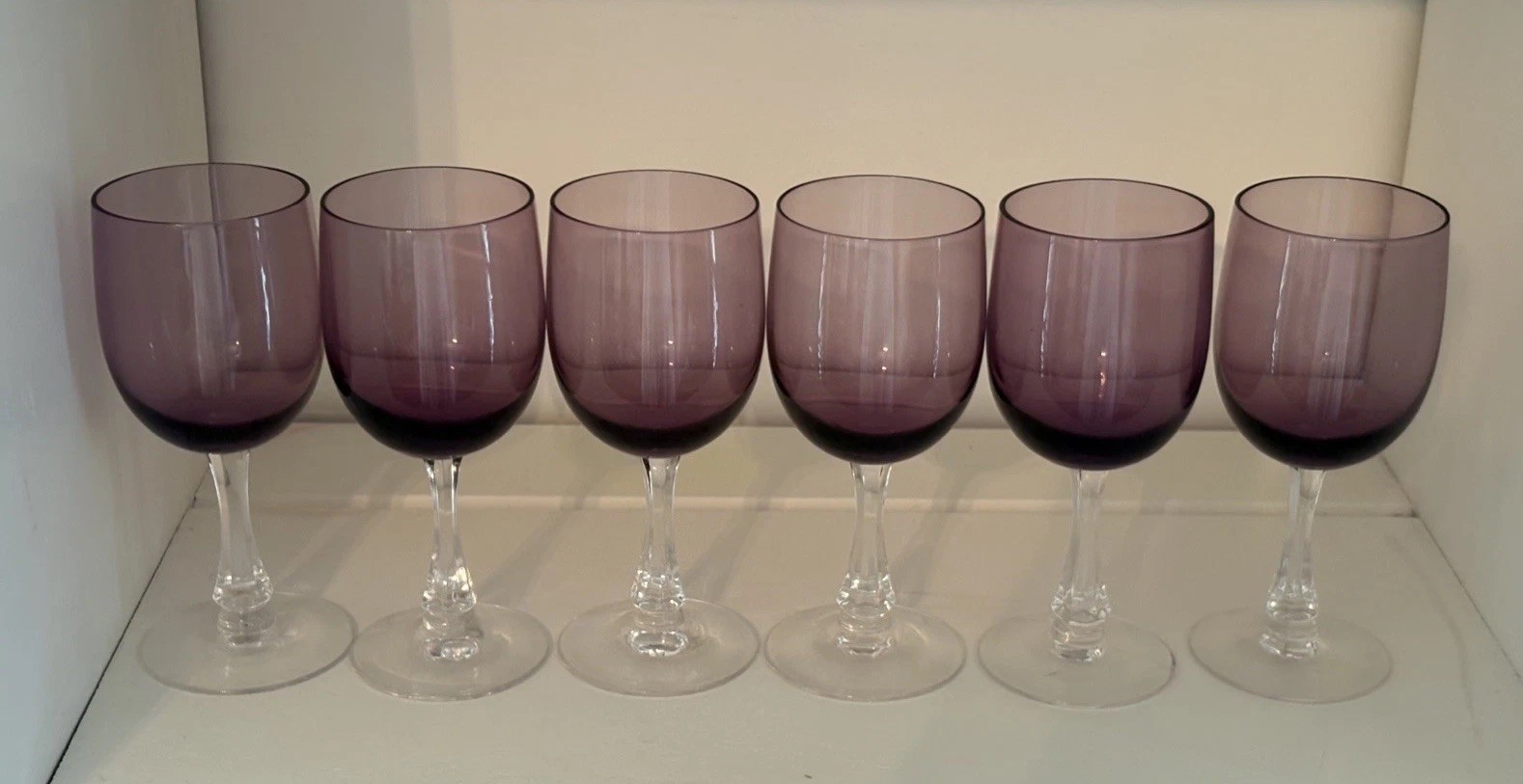 Set of 6 Vintage Fostoria Fascination Lilac Amethyst Wine Glasses 5 1/8