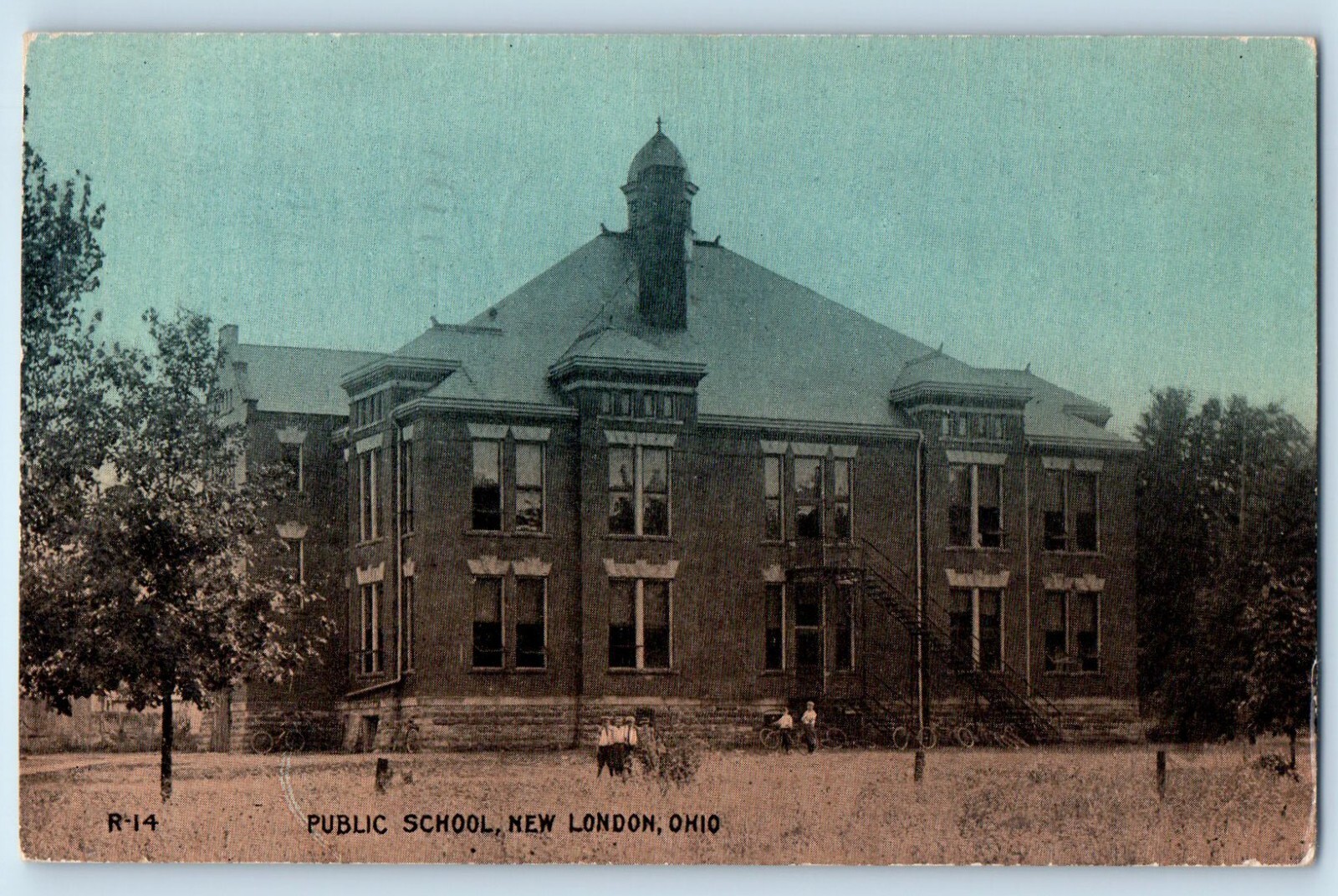 c1916 New London Ohio Vintage Postcard Public School Building Entrance Posted