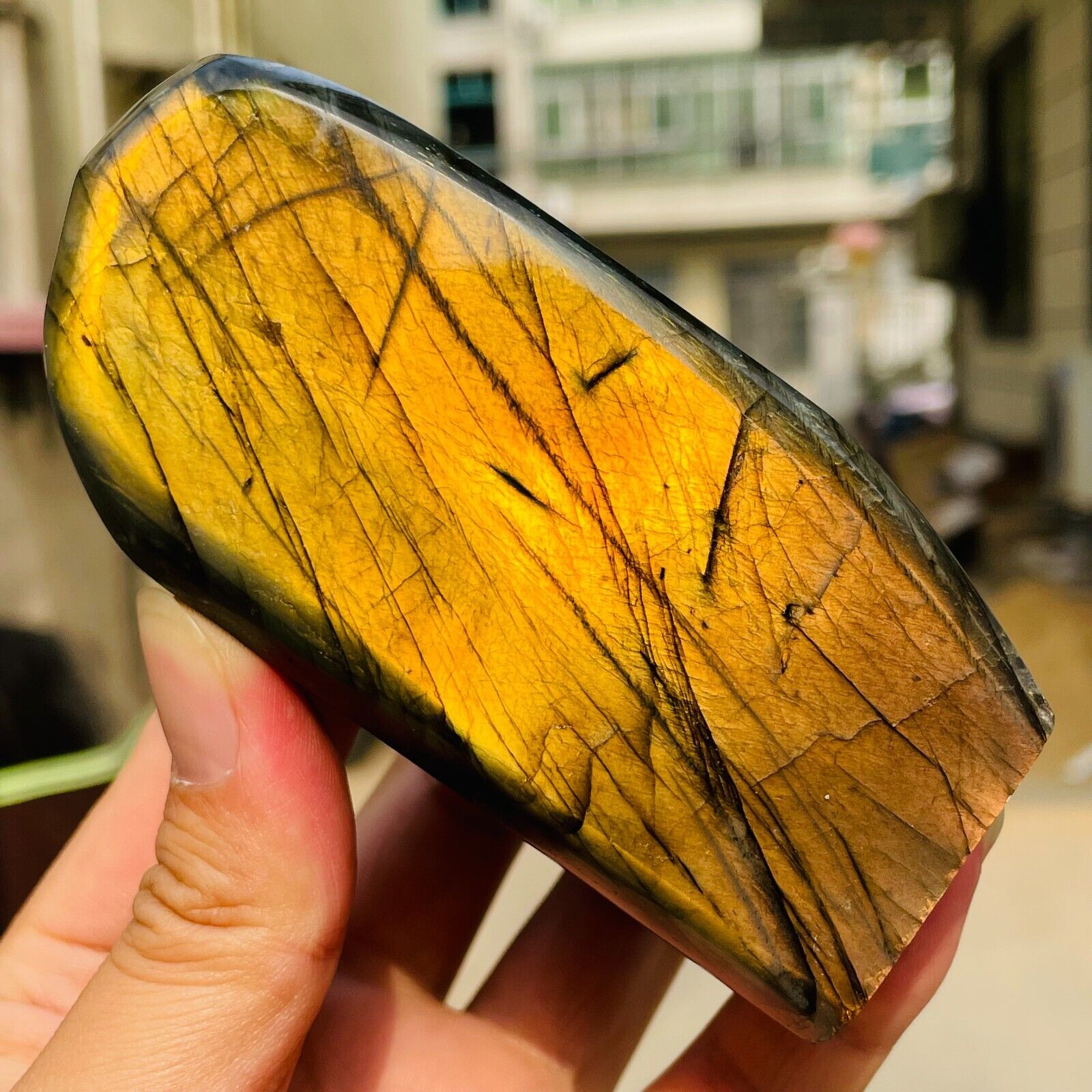 531g Rare Amazing Natural Yellow Labradorite Quartz Crystal Specimen Healing
