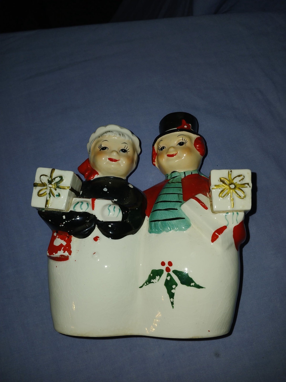 Vintage UCAGCO Mr. & Mrs. Snowman Candle Holder Japan Christmas Decor