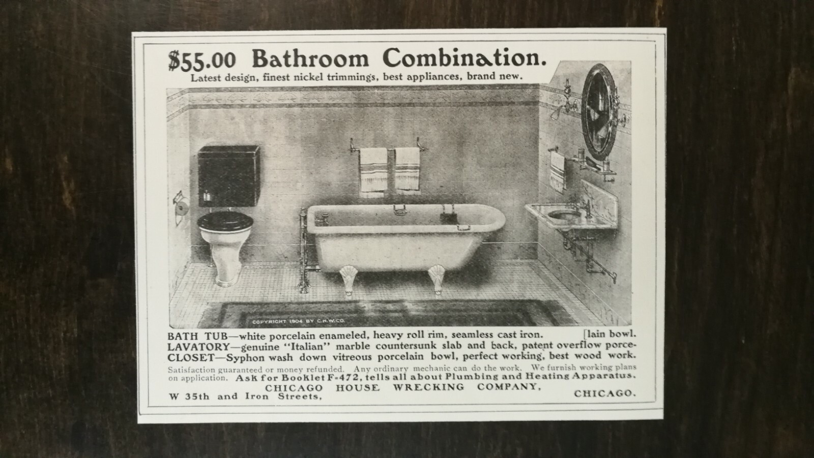 Vintage 1904 Porcelain Bathroom Chicago House Wrecking Co. Original Ad - 721 Vintage 1904 Porcelain Bathroom Chicago House Wrecking Co. Original Ad - 721