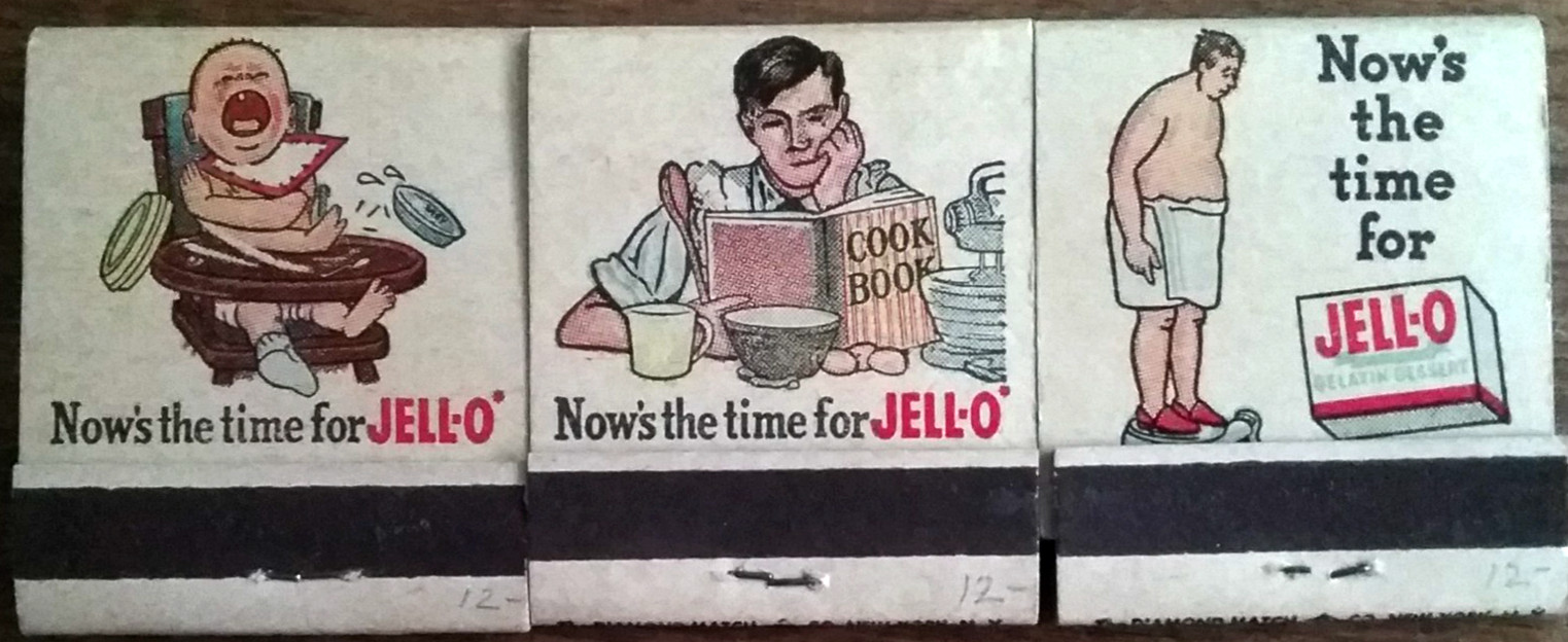 Lot of 3 Vintage Jell-0 Unused Matchbooks with Jell-O Recipes Lot of 3 Vintage Jell-0 Unused Matchbooks with Jell-O Recipes