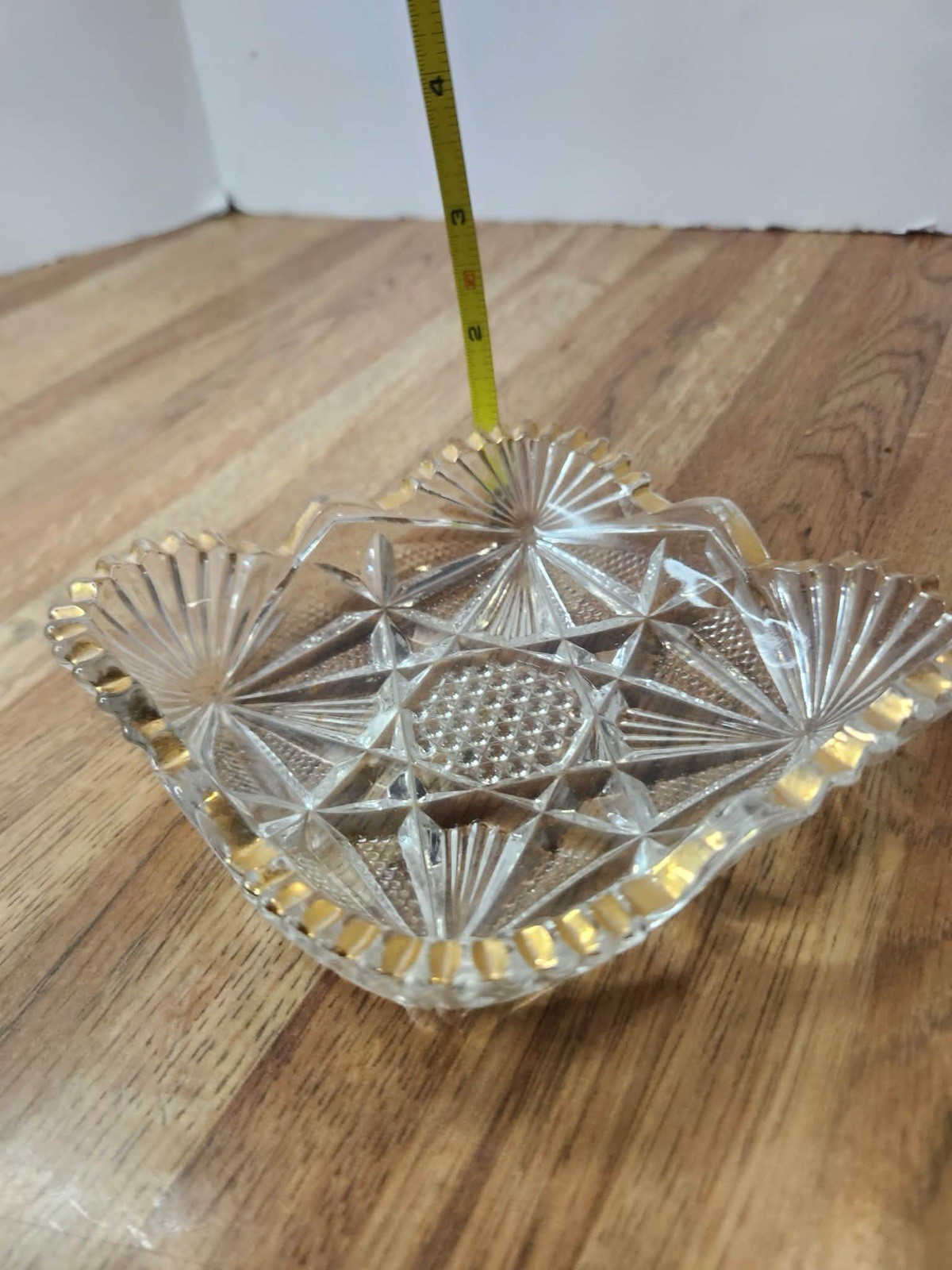 Vintage Pressed Glass Dish with Gold Trim - Star Pattern Cut Glass Bowl