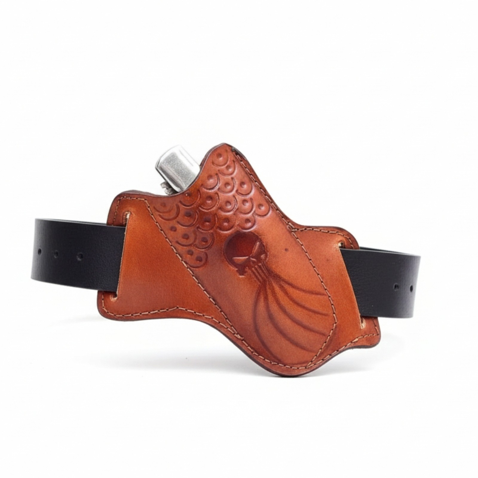 SHARD  Handmade Leather Punisher Skeleton Skull Pancake Sheath Fixed Blade EDC