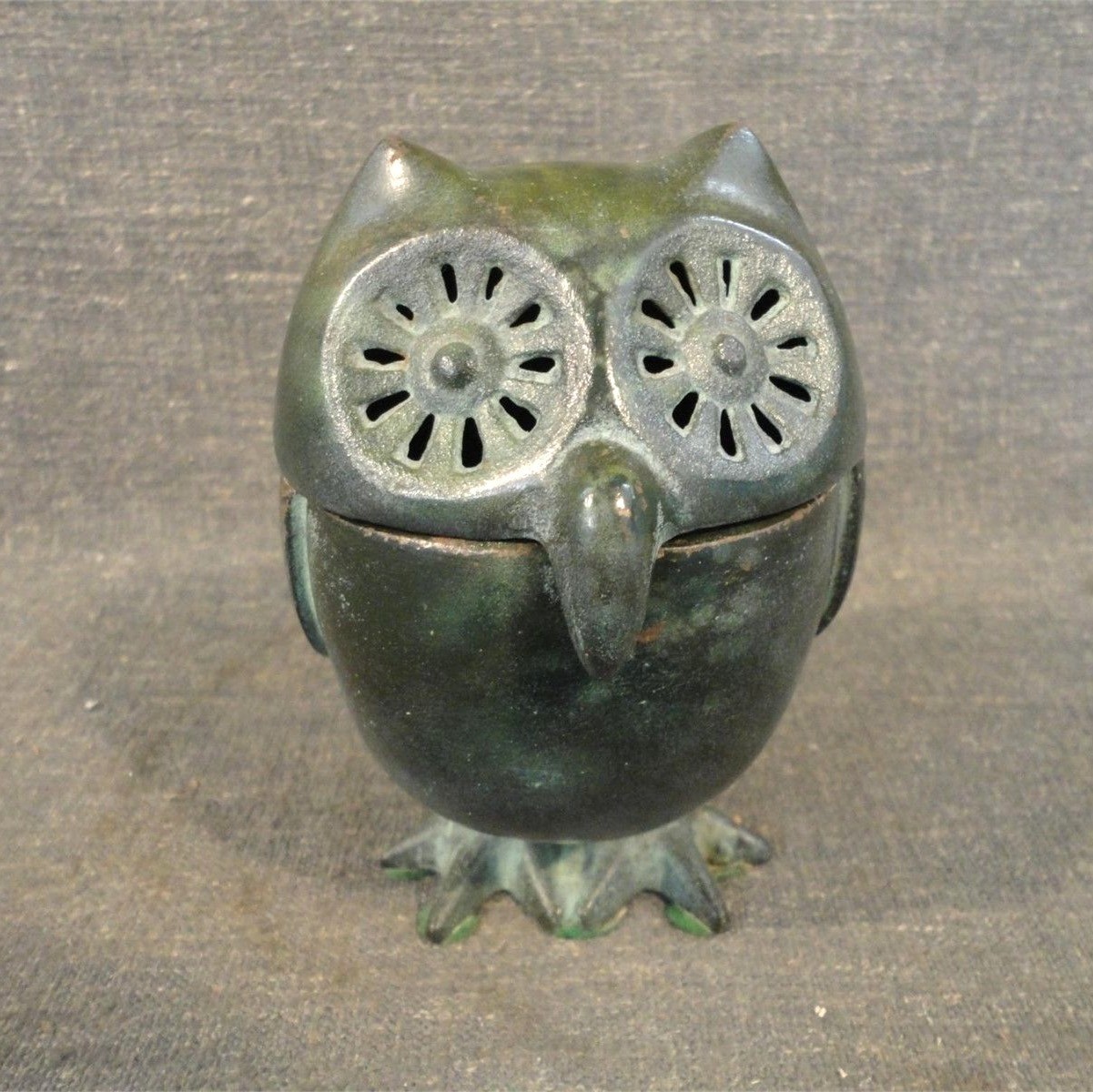Vintage MCM Bronze Cast Iron Owl Incense Burner Made in Japan Vintage MCM Bronze Cast Iron Owl Incense Burner Made in Japan