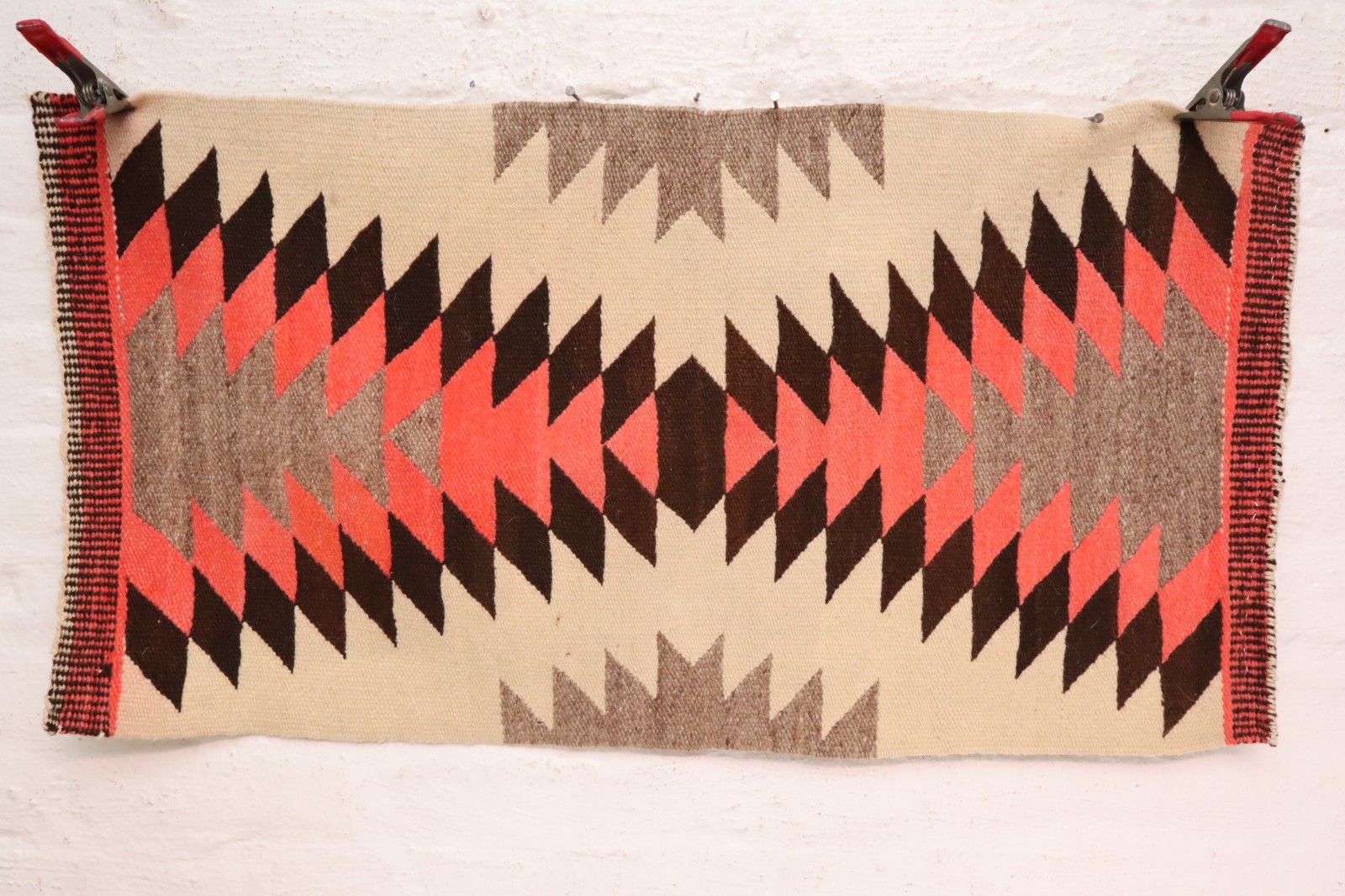 Antique Navajo Rug Textile Native American Indian 32x17 Eye Dazzler Weaving VTG_