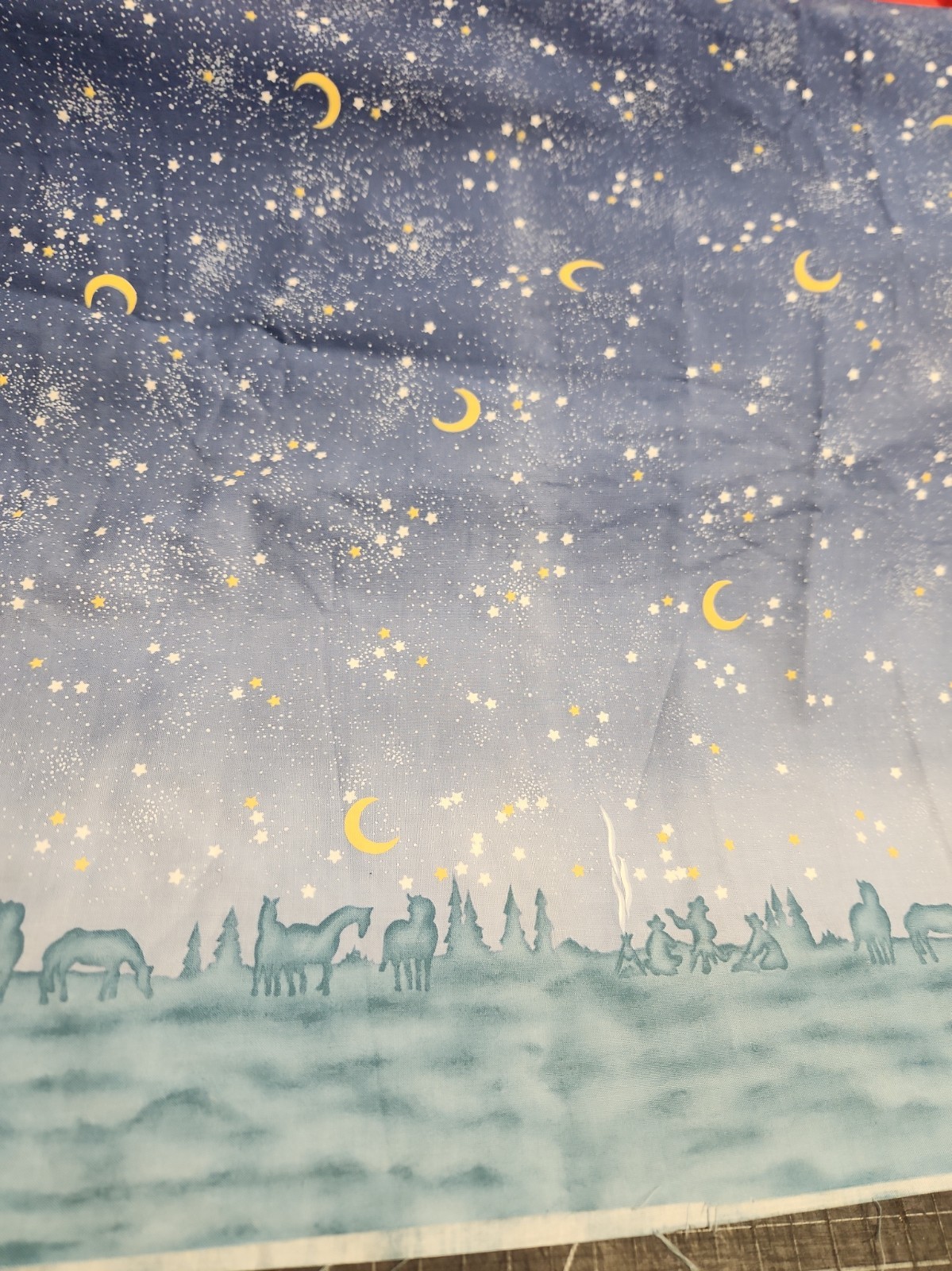 2.50 Yards Sky Treeline Cowboys Campfire Stars Moon 100% Cotton Vintage