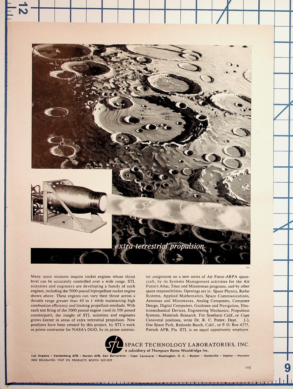 Vintage 1960s STL Space Technology Labs Moon Rocket Engine Ad NASA OGO