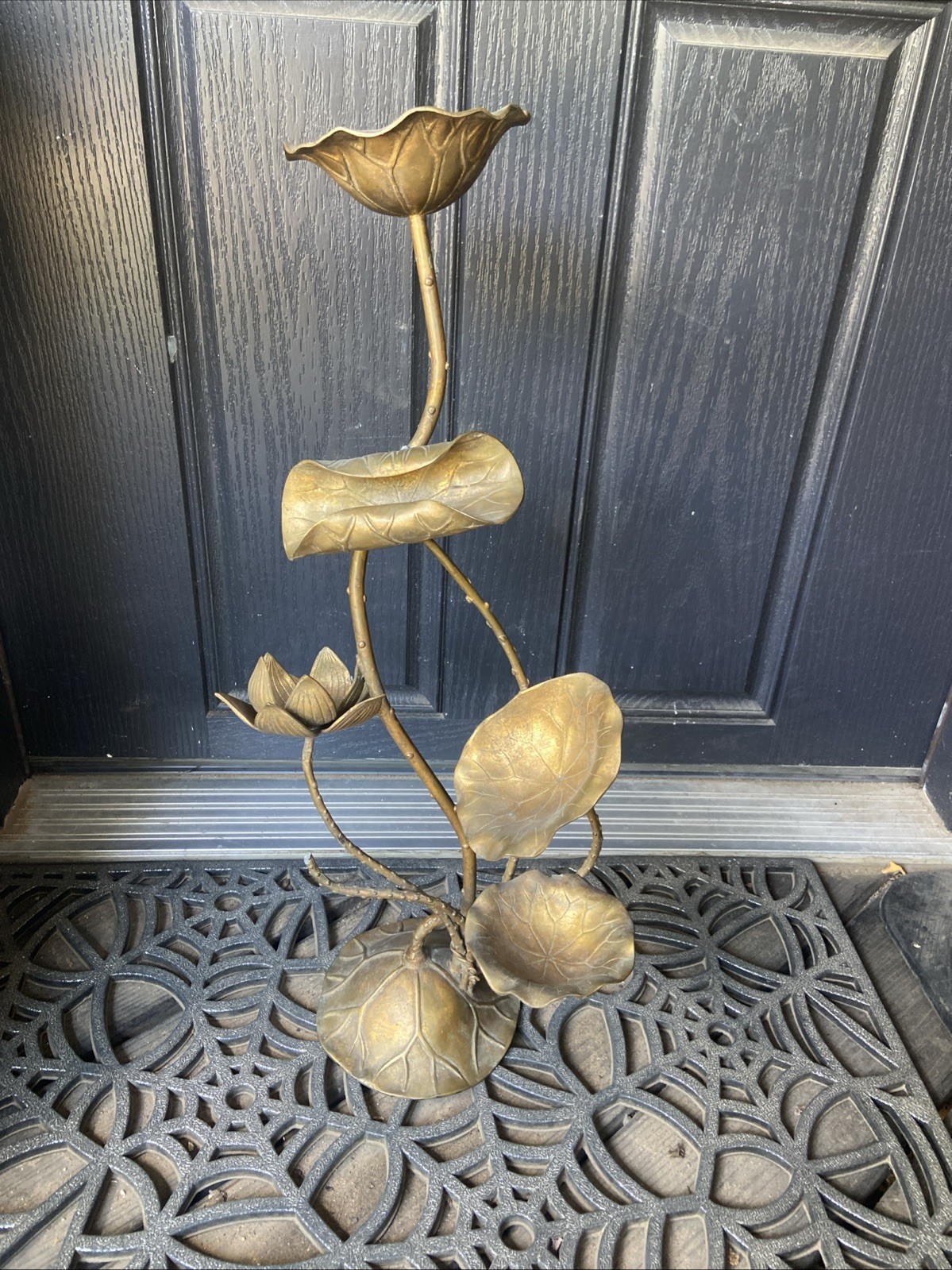 Vintage Lotus  Blossom  Brutalist Candle Stick tall 15” Read Description