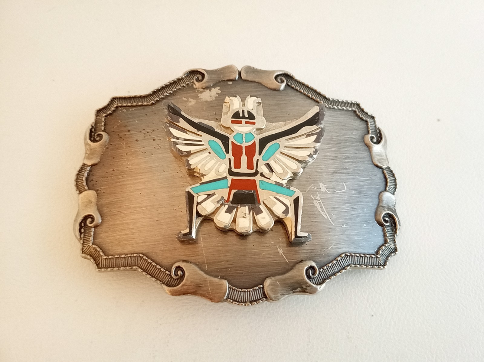 Vintage 70s Raintree eagle dance kachina belt buckle