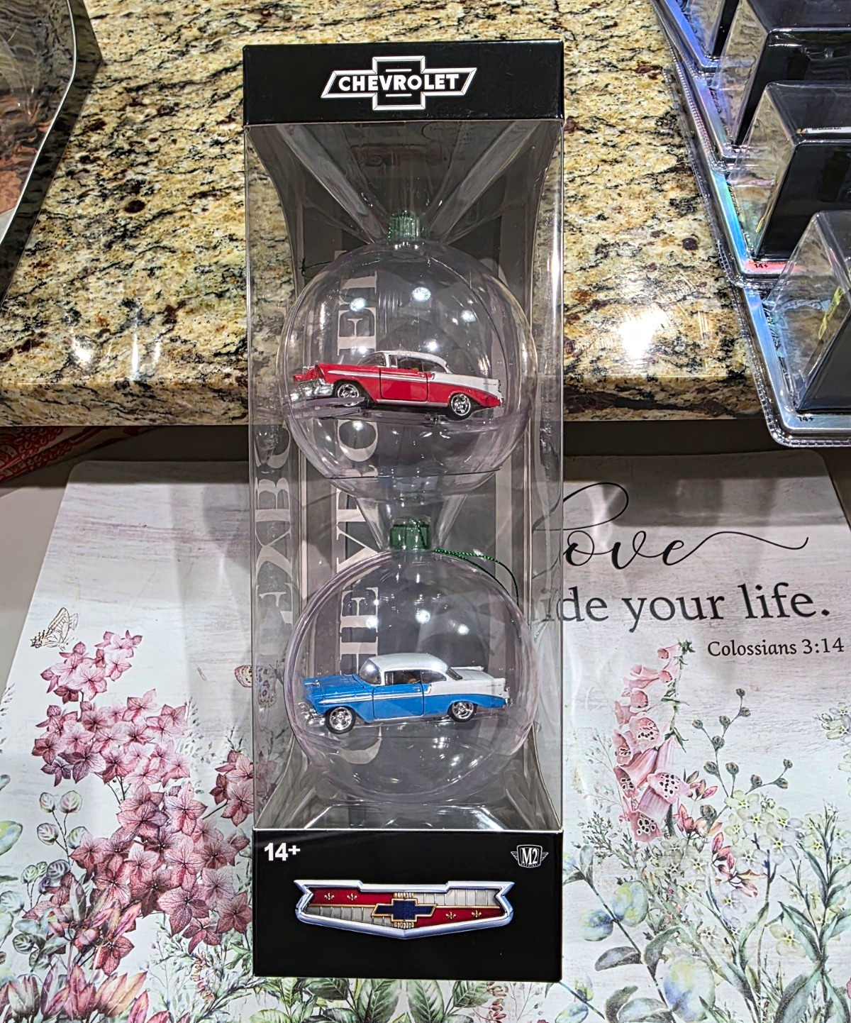 M2 Chevrolet Christmas Bel Air Clear Ball Car Ornaments 2pc Set Hanging Deco