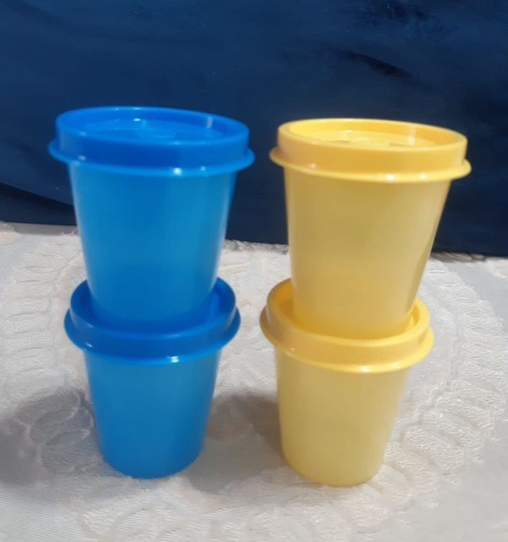 Tupperware Tupper Mini Midgets Container 2oz Set of 4- yellow and blue