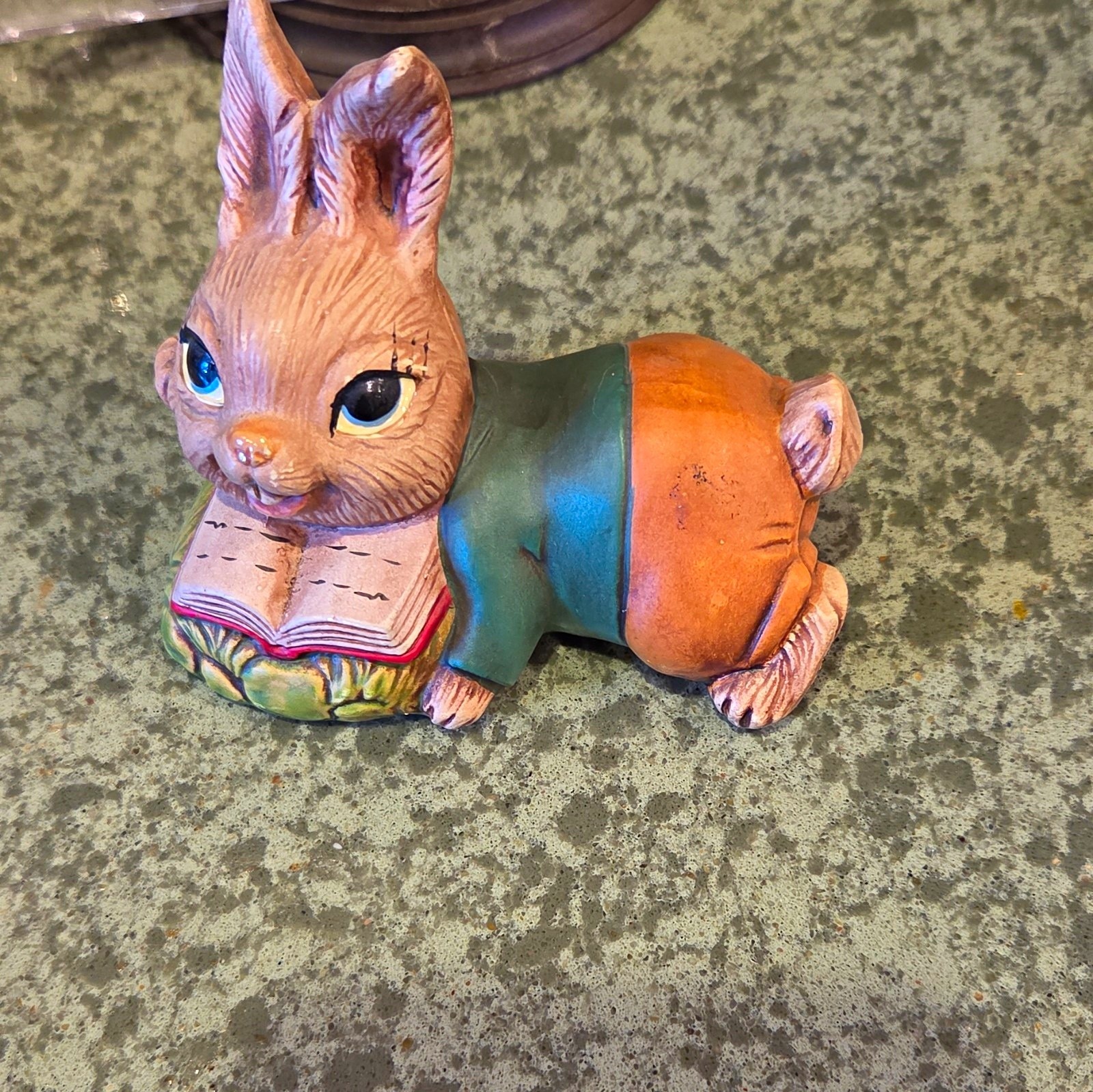 Rabbit Figurine Reading Book Decorative Collectible Bunny Animal Figurine