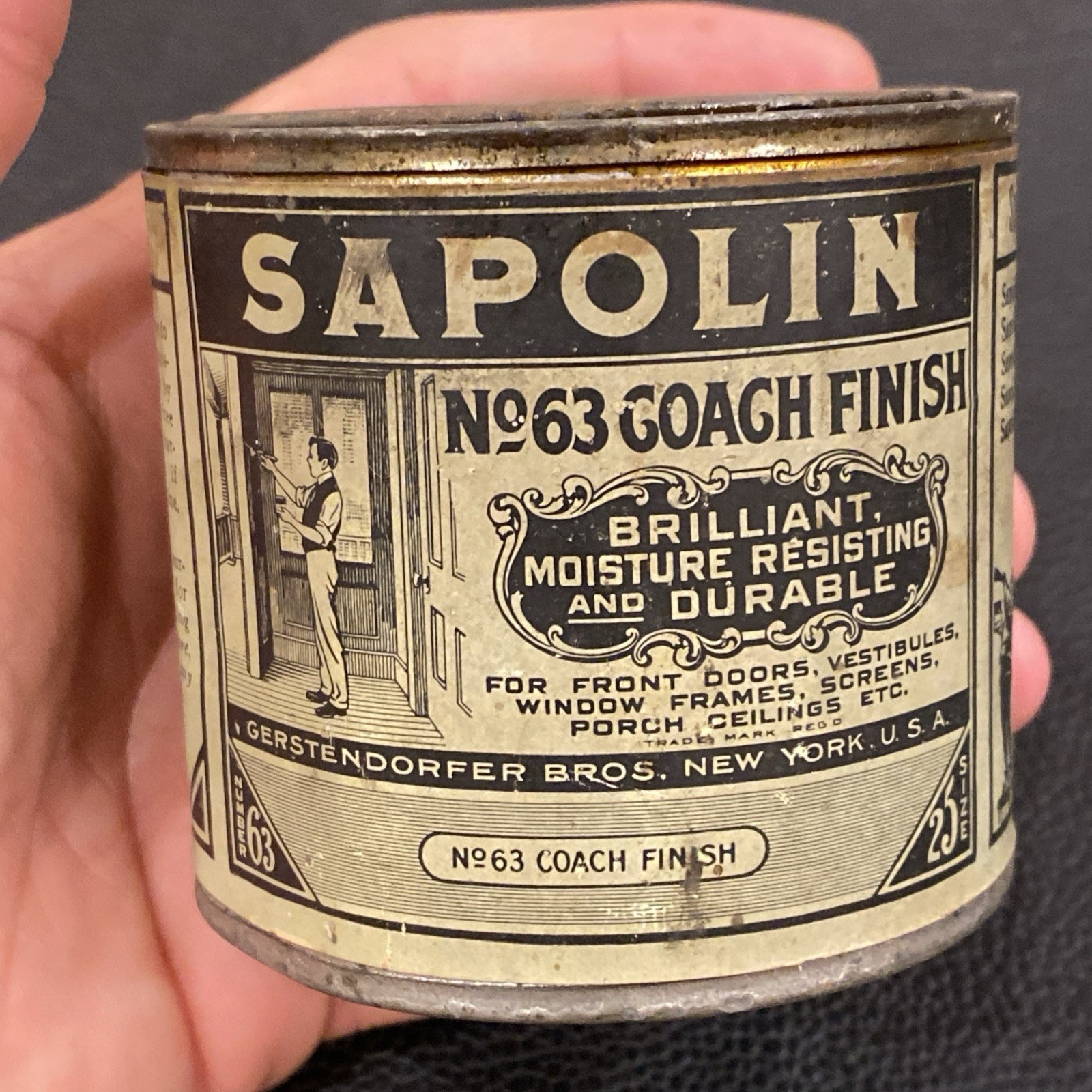 Sapolin #63 Coach Finish Varnish Tin Can Gerstendorfer Bros New York Antique