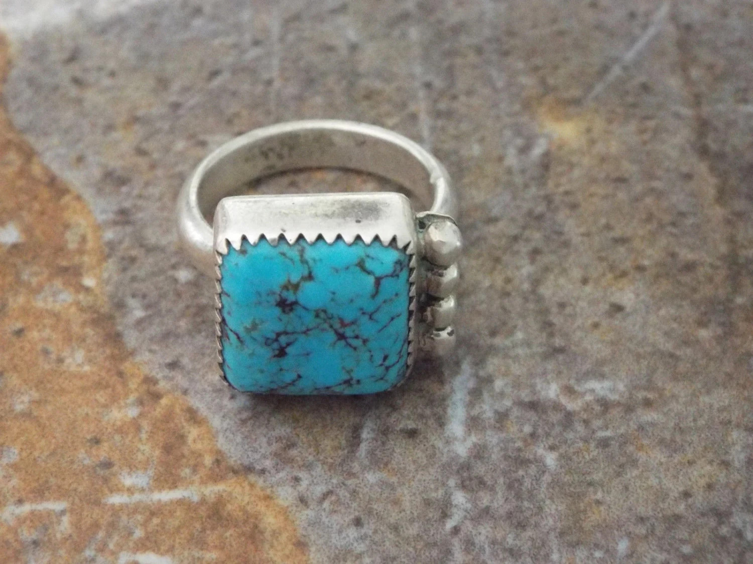 Native American Turquoise Zuni Ring- Size 7.5 With Hallmarks