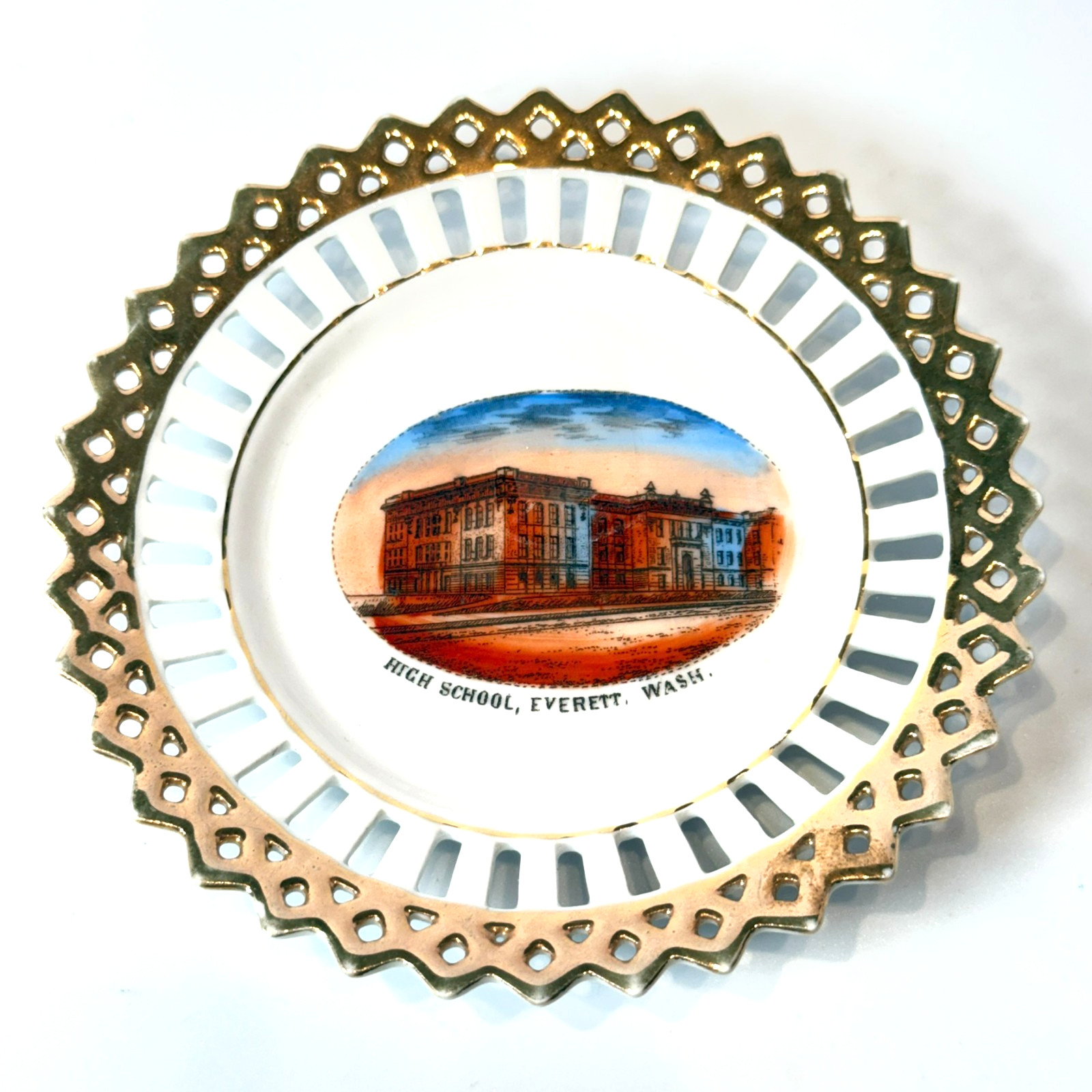 EVERETT WA WASHINGTON HIGH SCHOOL Antique Souvenir RARE China Dish Plate